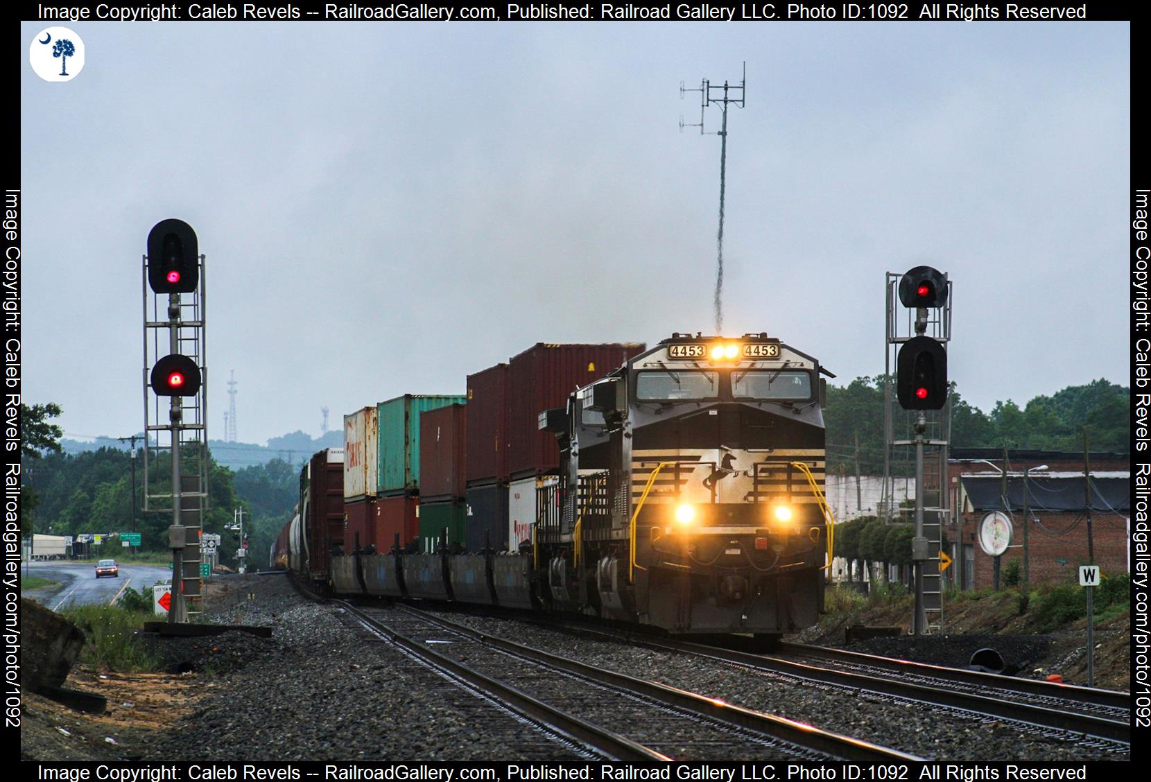 NS 4453 is a class GE AC44C6M and  is pictured in Grover , North Carolina, USA.  This was taken along the Norfolk Southern Charlotte District  on the Norfolk Southern. Photo Copyright: Caleb Revels uploaded to Railroad Gallery on 05/23/2023. This photograph of NS 4453 was taken on Saturday, May 20, 2023. All Rights Reserved. 