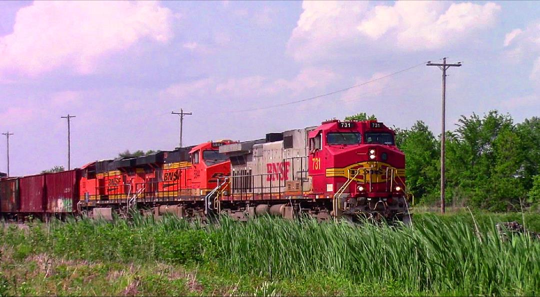 BNSF 731 is a class GE C44-9W (Dash 9-44CW) and  is pictured in Woodlawn, Illinois, USA.  This was taken along the BNSF Beardstown subdivision on the BNSF Railway. Photo Copyright: Blaise Lambert uploaded to Railroad Gallery on 05/26/2023. This photograph of BNSF 731 was taken on Tuesday, May 23, 2023. All Rights Reserved. 