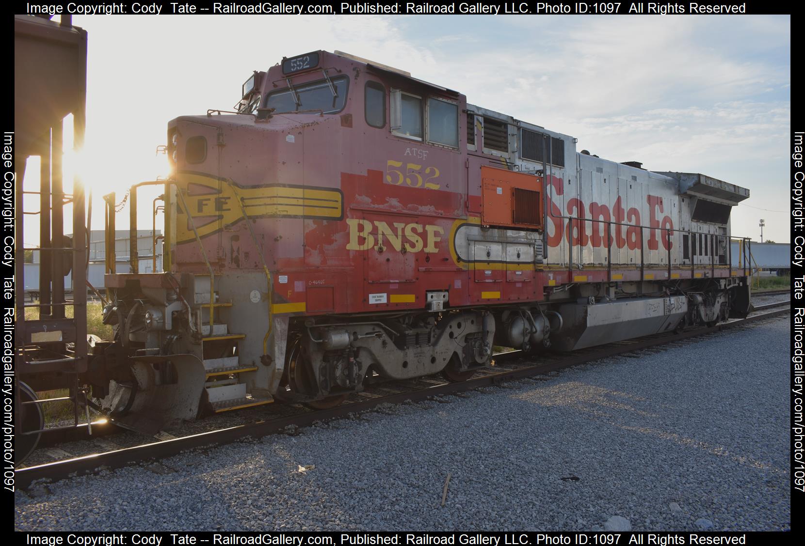 BNSF 552 is a class B40-8W  and  is pictured in Centralia , Illinois, USA .  This was taken along the Beardstown sub on the BNSF Railway. Photo Copyright: Cody  Tate uploaded to Railroad Gallery on 05/27/2023. This photograph of BNSF 552 was taken on Monday, May 22, 2023. All Rights Reserved. 