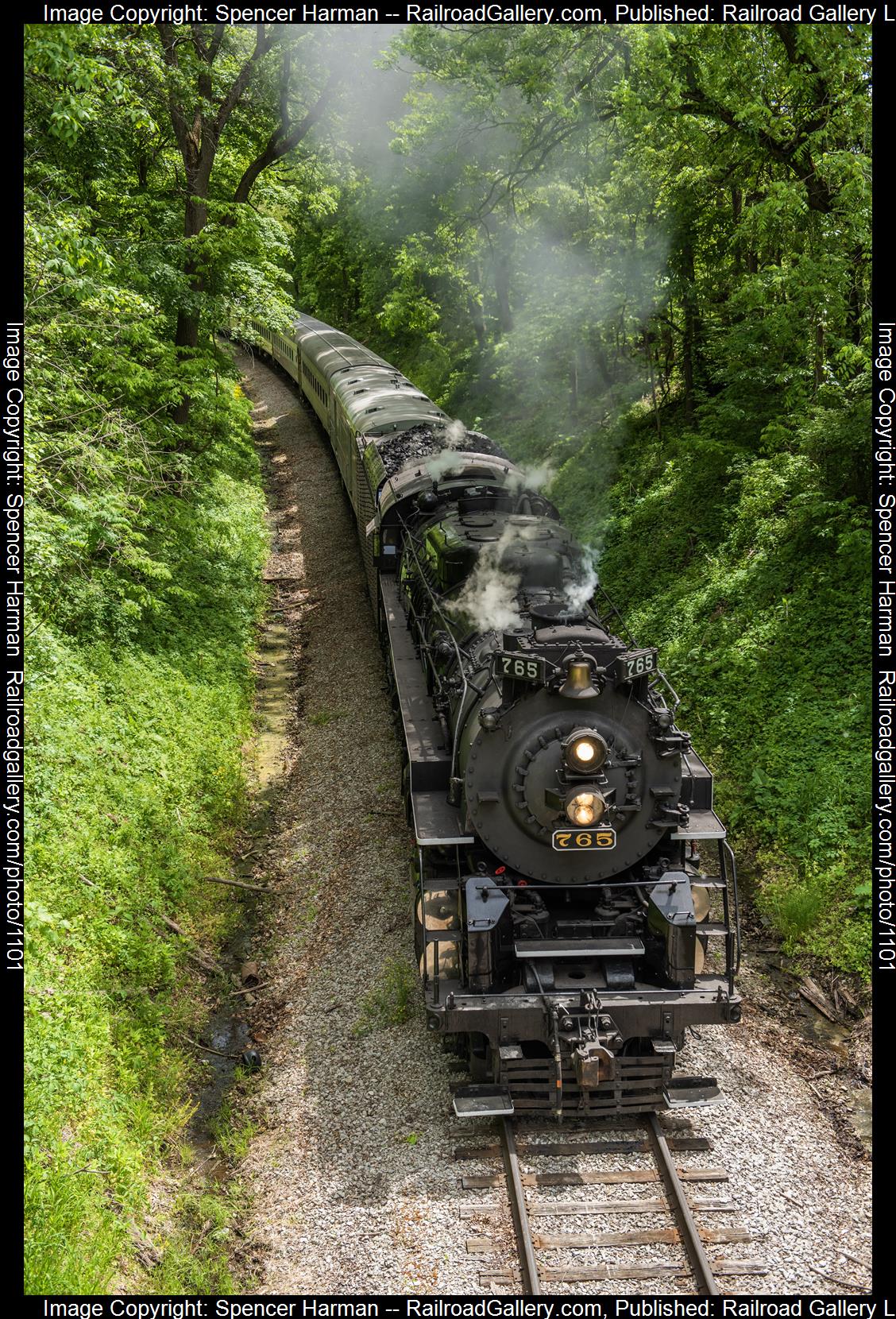 NKP 765 is a class 2-8-4 and  is pictured in Angola, Indiana, USA.  This was taken along the FW&J on the Indiana Northeastern Railroad. Photo Copyright: Spencer Harman uploaded to Railroad Gallery on 05/28/2023. This photograph of NKP 765 was taken on Saturday, May 27, 2023. All Rights Reserved. 