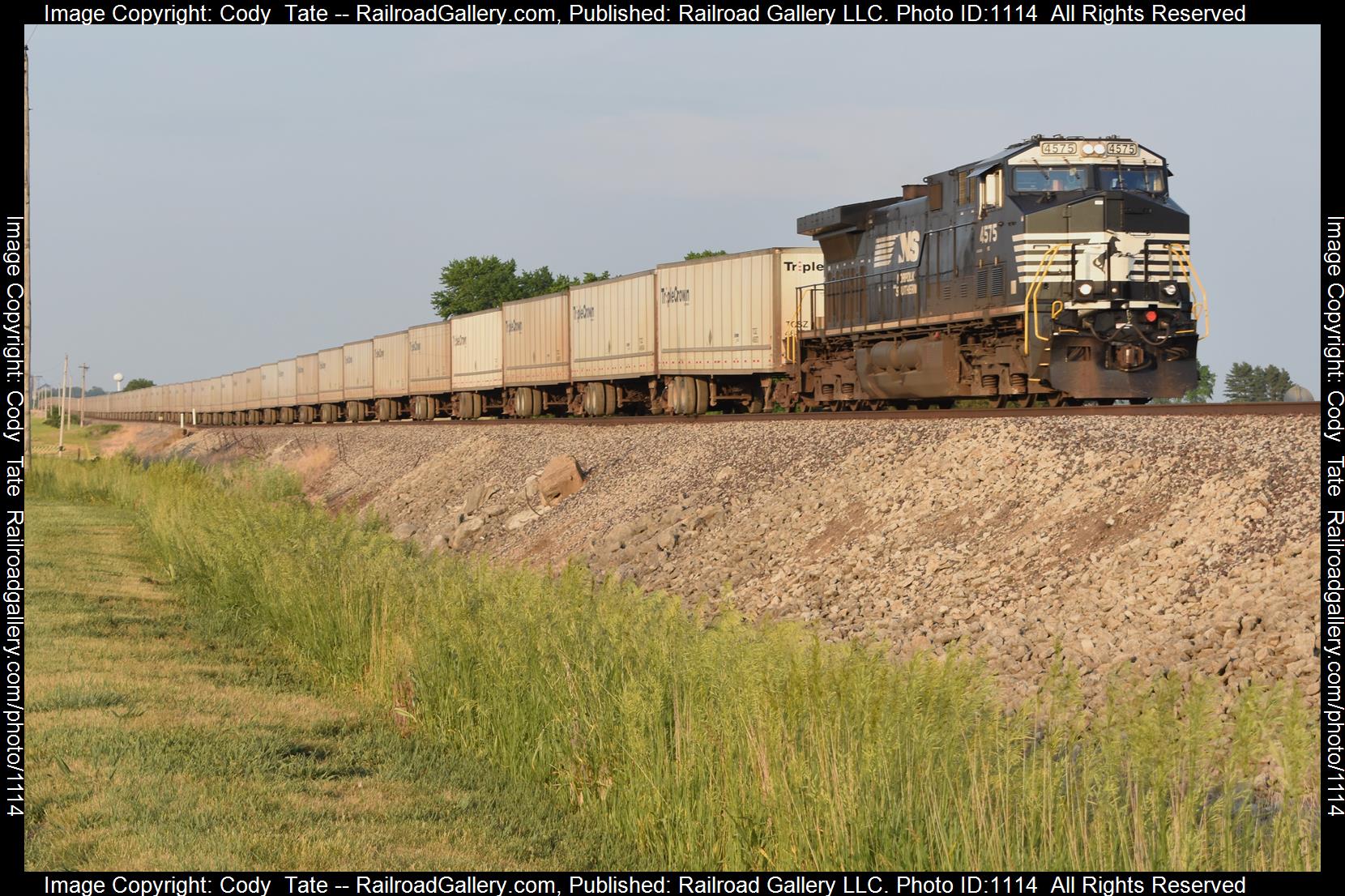 NS 4575 is a class AC44C6M  and  is pictured in Tolono, Illinois, USA.  This was taken along the Lafayette district on the Norfolk Southern. Photo Copyright: Cody  Tate uploaded to Railroad Gallery on 06/04/2023. This photograph of NS 4575 was taken on Saturday, June 03, 2023. All Rights Reserved. 