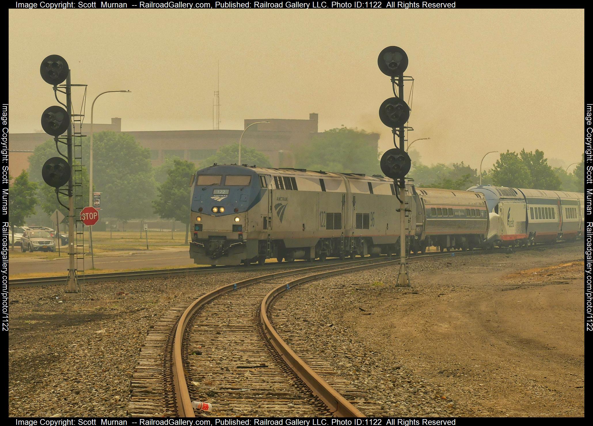 AMTK 122 is a class GE P42DC and  is pictured in Hornell , New York, United States.  This was taken along the Southern Tier Line on the Norfolk Southern. Photo Copyright: Scott  Murnan  uploaded to Railroad Gallery on 06/07/2023. This photograph of AMTK 122 was taken on Wednesday, June 07, 2023. All Rights Reserved. 