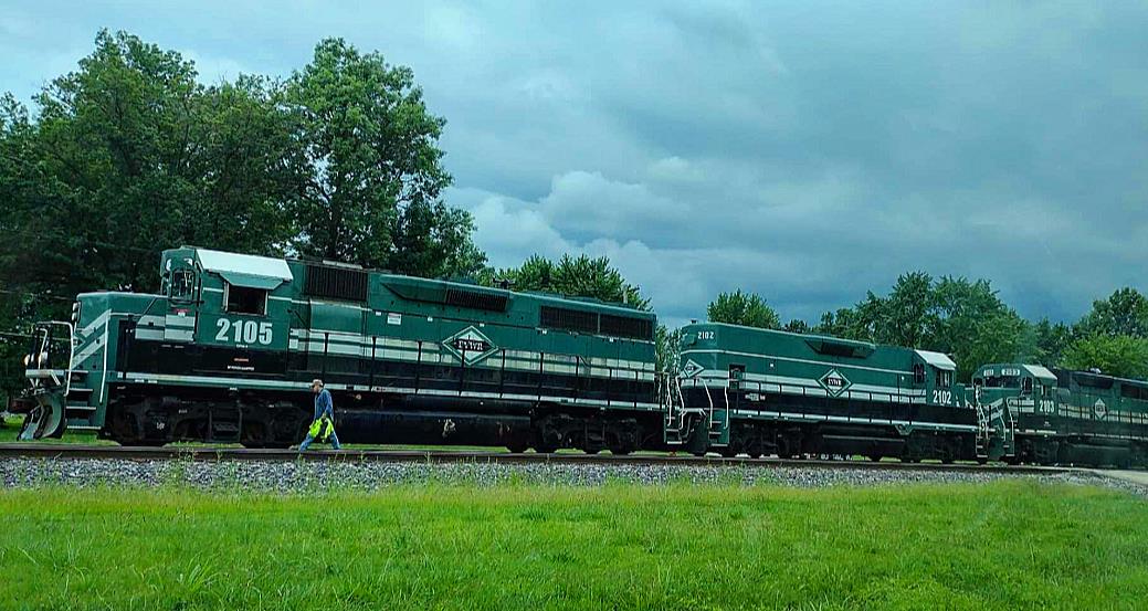 EVWR 2105 is a class EMD GP40-3 and  is pictured in Woodlawn, Illinois, USA.  This was taken along the EVWR Evansville District on the Evansville Western Railway. Photo Copyright: Blaise Lambert uploaded to Railroad Gallery on 06/09/2023. This photograph of EVWR 2105 was taken on Thursday, July 28, 2022. All Rights Reserved. 