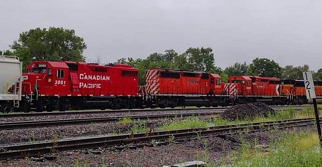 CP 3061 is a class EMD GP38-2 and  is pictured in Centralia, Illinois, USA.  This was taken along the BNSF Beardstown subdivision on the Canadian Pacific Railway. Photo Copyright: Blaise Lambert uploaded to Railroad Gallery on 06/12/2023. This photograph of CP 3061 was taken on Tuesday, July 26, 2022. All Rights Reserved. 