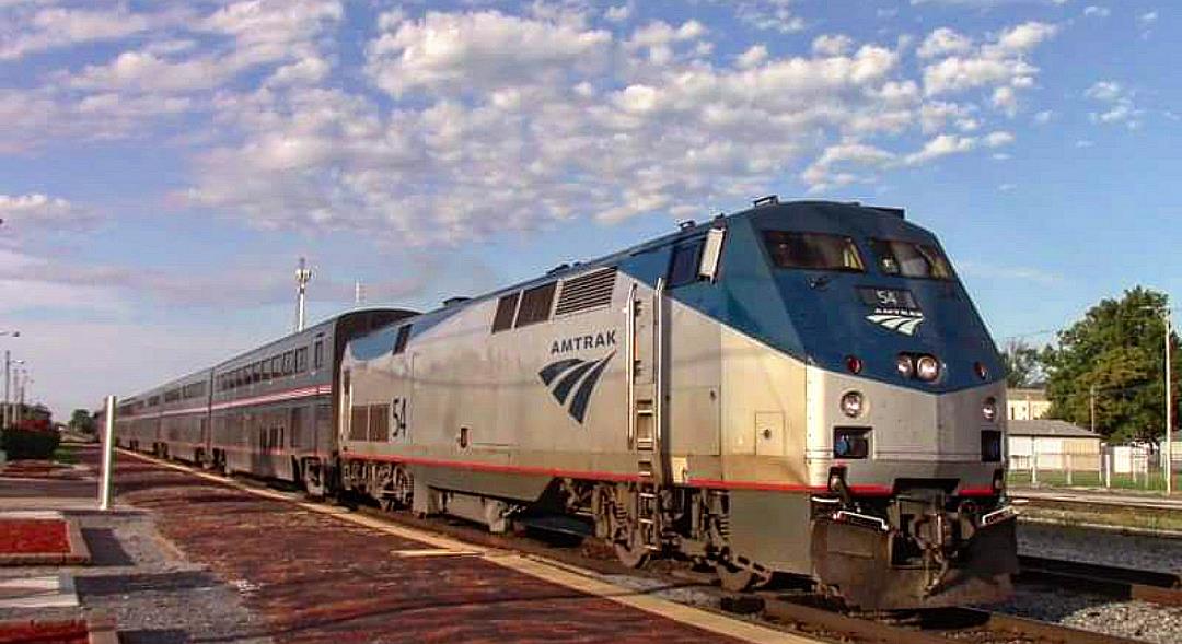 AMTK 54 is a class GE P42DC and  is pictured in Centralia, Illinois, USA.  This was taken along the CN Centralia subdivision on the Amtrak. Photo Copyright: Blaise Lambert uploaded to Railroad Gallery on 06/12/2023. This photograph of AMTK 54 was taken on Tuesday, August 09, 2022. All Rights Reserved. 