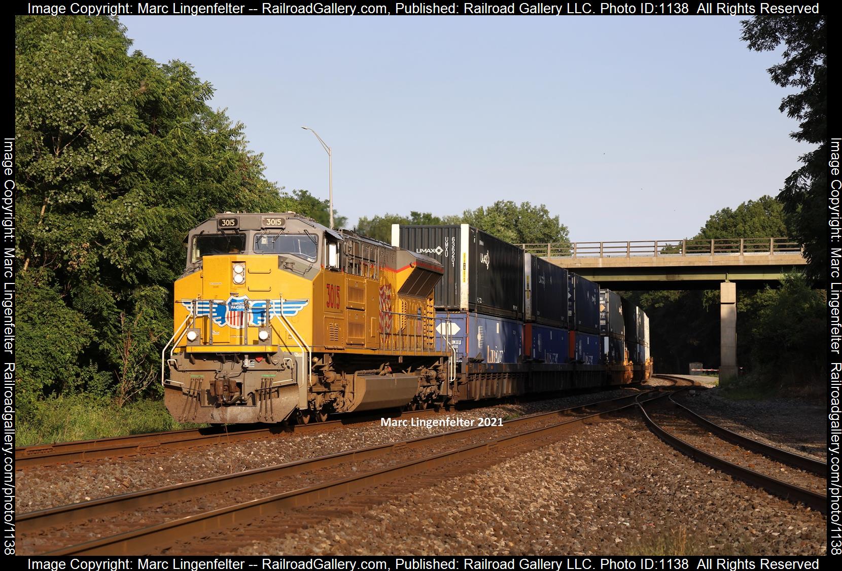 UP 3015 is a class EMD SD70ACe-T4 and  is pictured in Portage, Indiana, USA.  This was taken along the CSX Garrett Sub on the Union Pacific Railroad. Photo Copyright: Marc Lingenfelter uploaded to Railroad Gallery on 06/14/2023. This photograph of UP 3015 was taken on Friday, August 13, 2021. All Rights Reserved. 