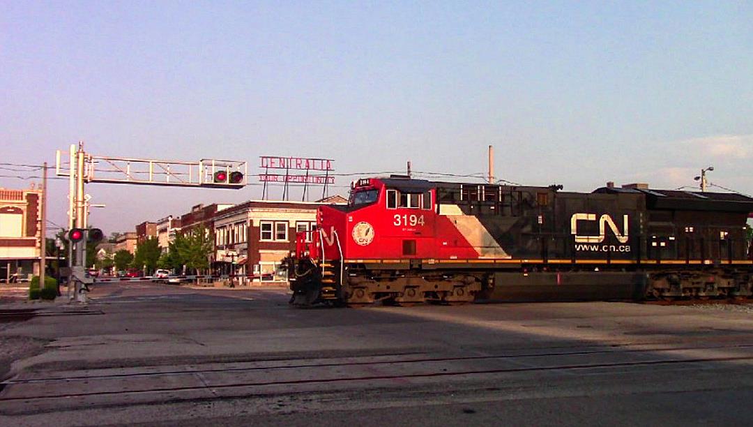 CN 3194 is a class GE ET44AC and  is pictured in Centralia, Illinois, USA.  This was taken along the CN Centralia subdivision on the Canadian National Railway. Photo Copyright: Blaise Lambert uploaded to Railroad Gallery on 06/16/2023. This photograph of CN 3194 was taken on Thursday, June 08, 2023. All Rights Reserved. 