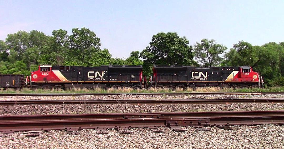 CN 3167 is a class GE ET44AC and  is pictured in Centralia, Illinois, USA.  This was taken along the CN Centralia subdivision on the Canadian National Railway. Photo Copyright: Blaise Lambert uploaded to Railroad Gallery on 06/16/2023. This photograph of CN 3167 was taken on Saturday, June 10, 2023. All Rights Reserved. 