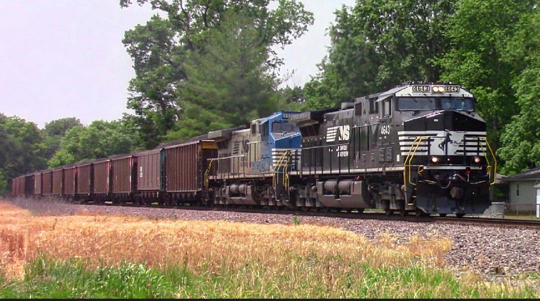 NS 4643 is a class GE AC44C6M and  is pictured in Centralia, Illinois, USA.  This was taken along the NS Southern West district on the Norfolk Southern. Photo Copyright: Blaise Lambert uploaded to Railroad Gallery on 06/20/2023. This photograph of NS 4643 was taken on Saturday, June 17, 2023. All Rights Reserved. 