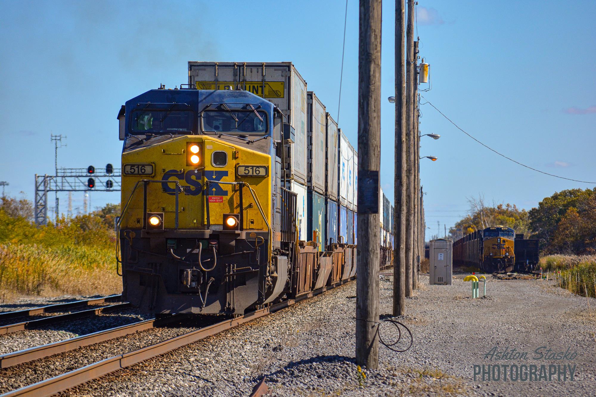 516 is a class AC44CW  and  is pictured in Gary , Indiana , United States .  This was taken along the Barr Subdivision  on the CSX Transportation. Photo Copyright: Ashton  Stasko  uploaded to Railroad Gallery on 11/15/2022. This photograph of 516 was taken on Saturday, October 15, 2022. All Rights Reserved. 