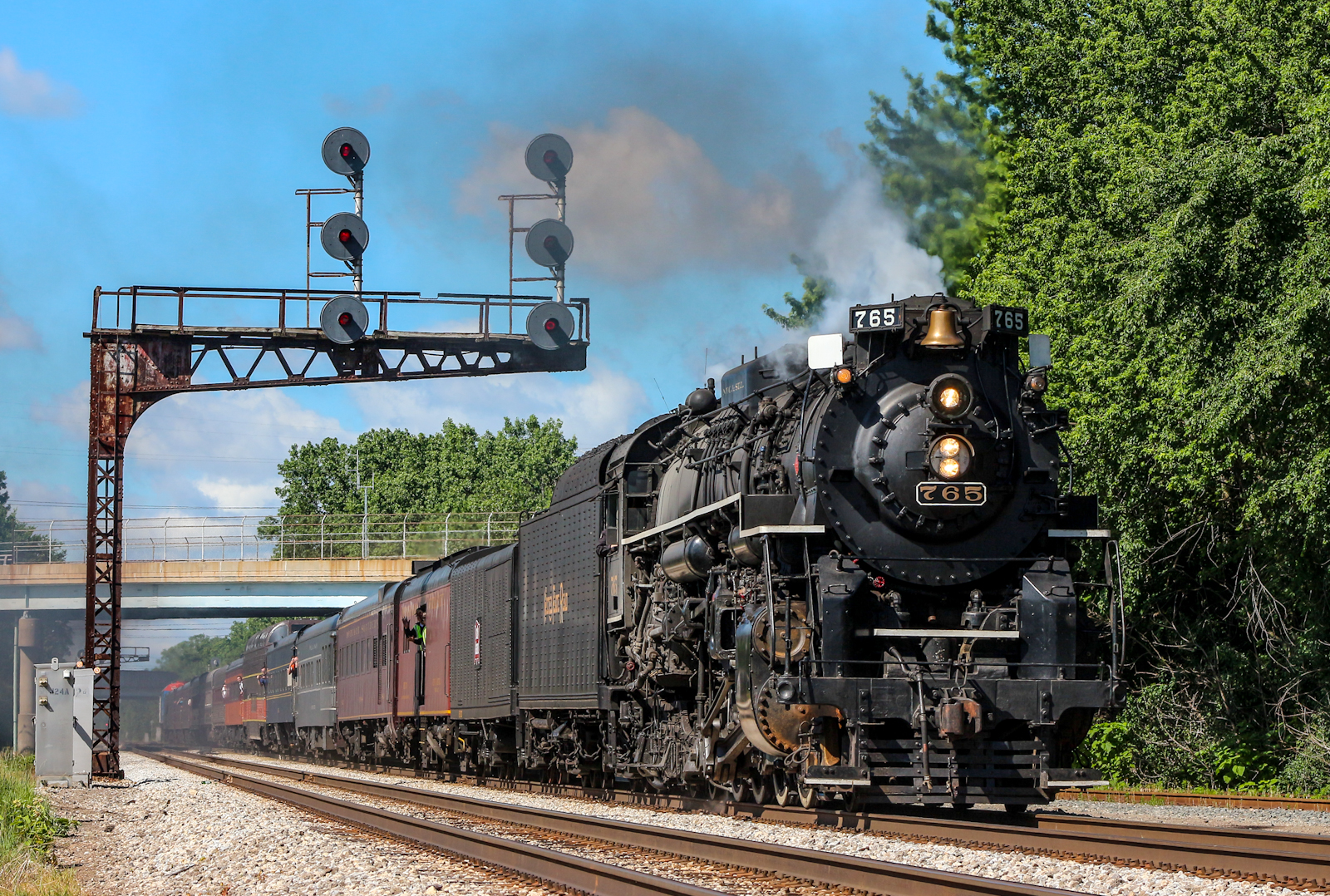 NKP 765 is a class Steam 2-8-4 and  is pictured in Robbins, Illinois, USA.  This was taken along the Joliet Subdistrict on the Metra. Photo Copyright: Lawrence Amaloo uploaded to Railroad Gallery on 11/15/2022. This photograph of NKP 765 was taken on Sunday, June 18, 2017. All Rights Reserved. 