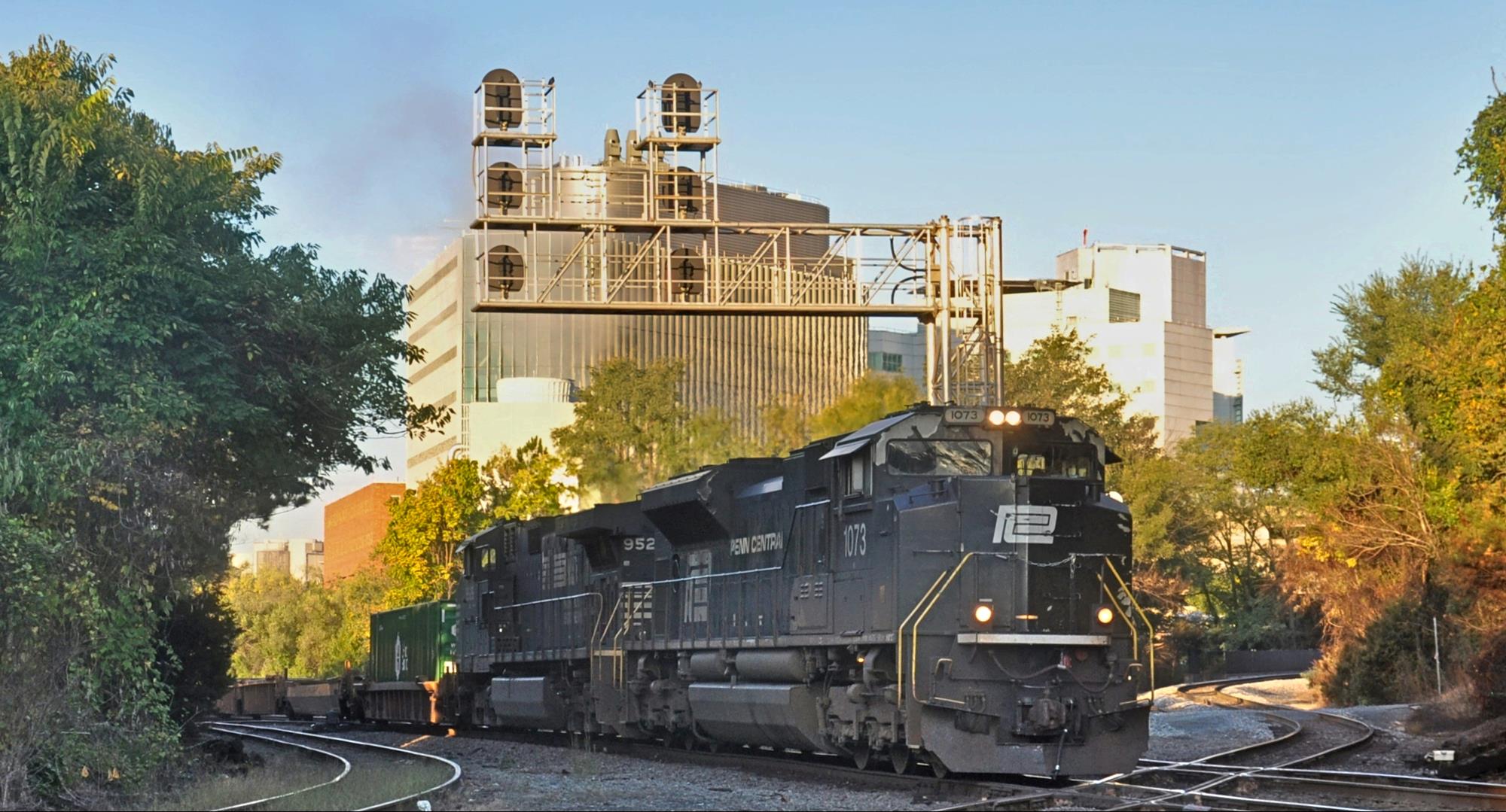 NS 1073 is a class EMD SD70ACe and  is pictured in Charlottesville, VA, United States.  This was taken along the NS Washington District  on the Norfolk Southern. Photo Copyright: Robby Lefkowitz uploaded to Railroad Gallery on 11/15/2022. This photograph of NS 1073 was taken on Saturday, October 08, 2022. All Rights Reserved. 