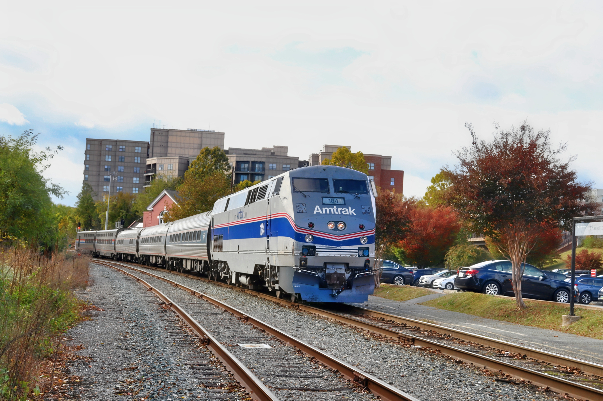 AMTK 184 is a class GE P42DC and  is pictured in Charlottesville, VA, United States.  This was taken along the Buckingham Branch Railroad on the Buckingham Branch Railroad. Photo Copyright: Robby Lefkowitz uploaded to Railroad Gallery on 11/15/2022. This photograph of AMTK 184 was taken on Thursday, October 20, 2022. All Rights Reserved. 