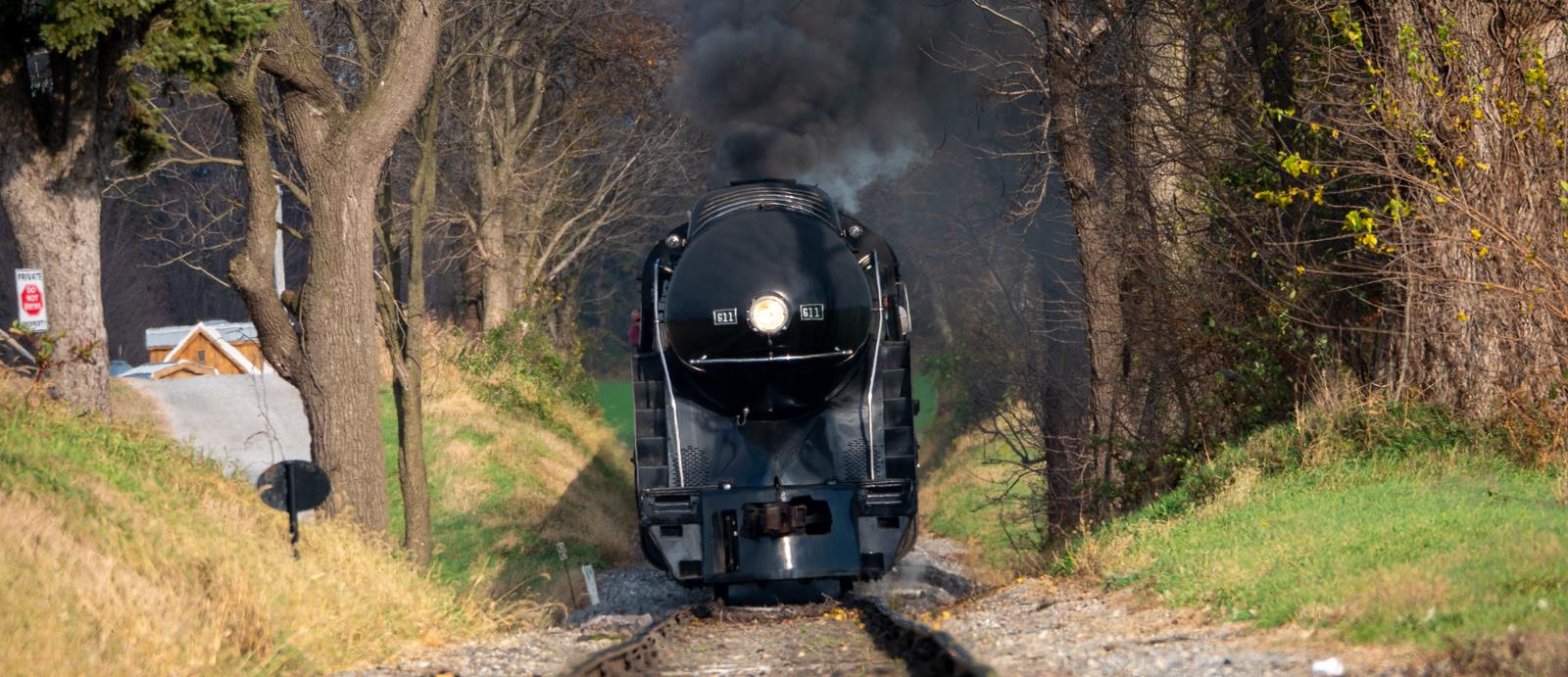 611 is a class J 4-8-4 and  is pictured in Strasburg, Pennsylvania, United States.  This was taken along the Strasburg Rail Road on the Strasburg Rail Road. Photo Copyright: Sean McCaughey uploaded to Railroad Gallery on 11/15/2022. This photograph of 611 was taken on Saturday, November 12, 2022. All Rights Reserved. 