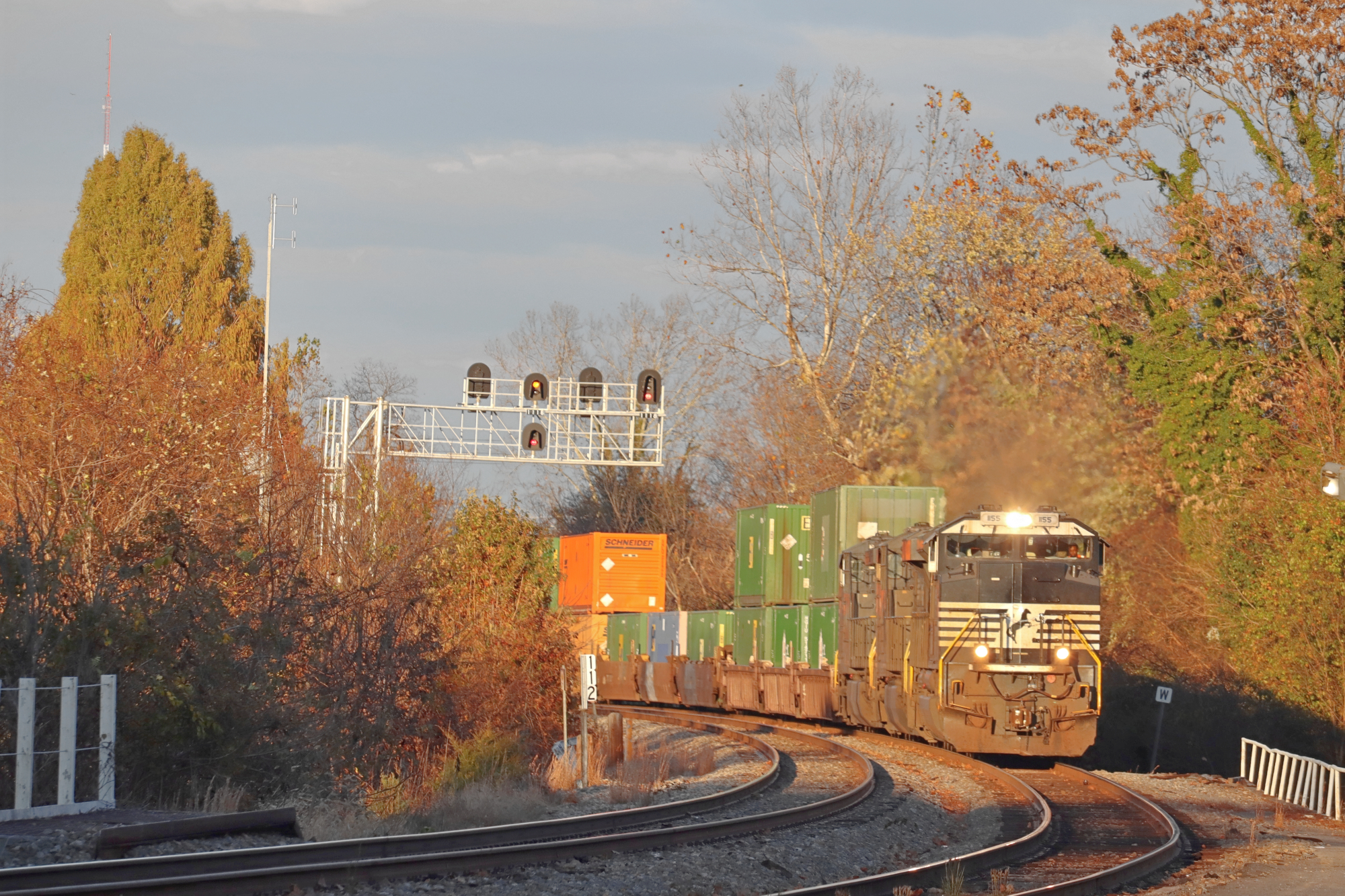 NS 1155 is a class EMD SD70ACe and  is pictured in Charlottesville, VA, United States.  This was taken along the NS Washington District  on the Norfolk Southern. Photo Copyright: Robby Lefkowitz uploaded to Railroad Gallery on 11/16/2022. This photograph of NS 1155 was taken on Wednesday, November 16, 2022. All Rights Reserved. 