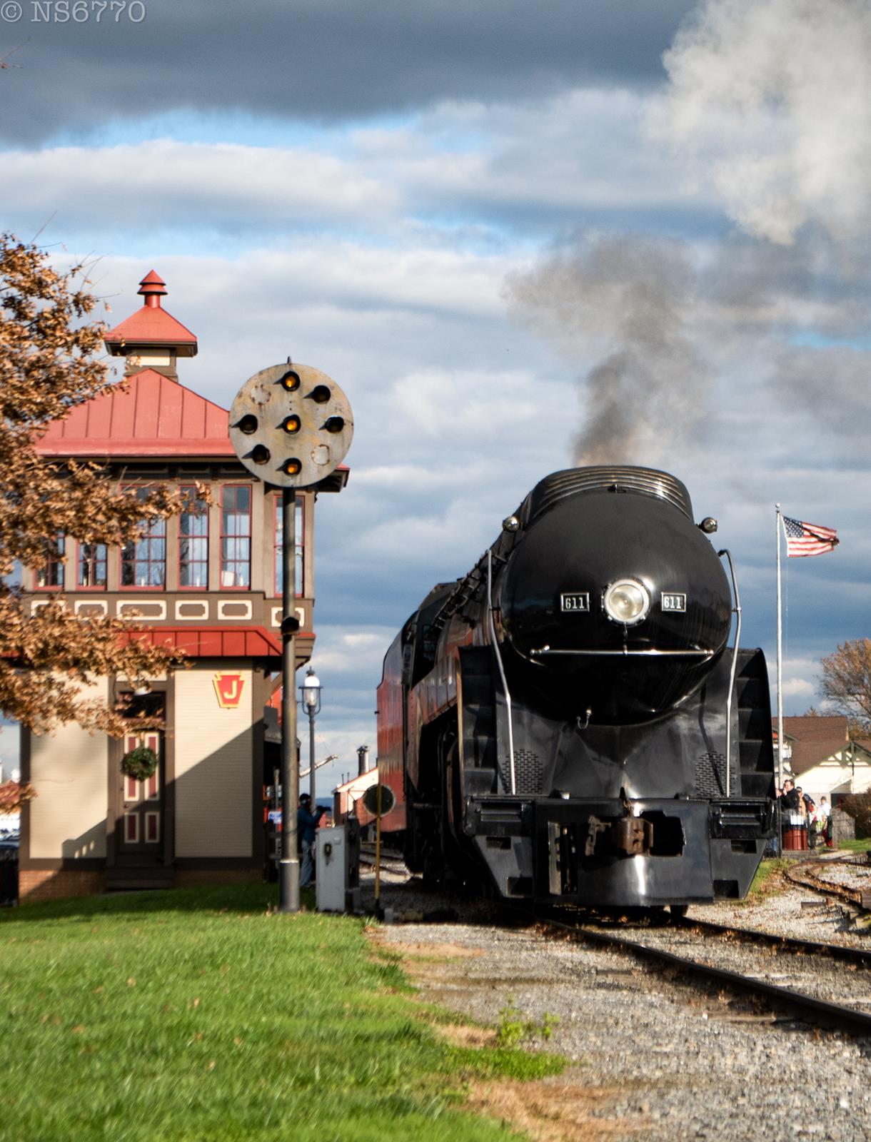 N&W 611 is a class J class and  is pictured in Strasburg, Pennsylvania, USA.  This was taken along the Strasburg  on the Norfolk and Western Railway. Photo Copyright: Jason Jay uploaded to Railroad Gallery on 11/16/2022. This photograph of N&W 611 was taken on Sunday, November 13, 2022. All Rights Reserved. 