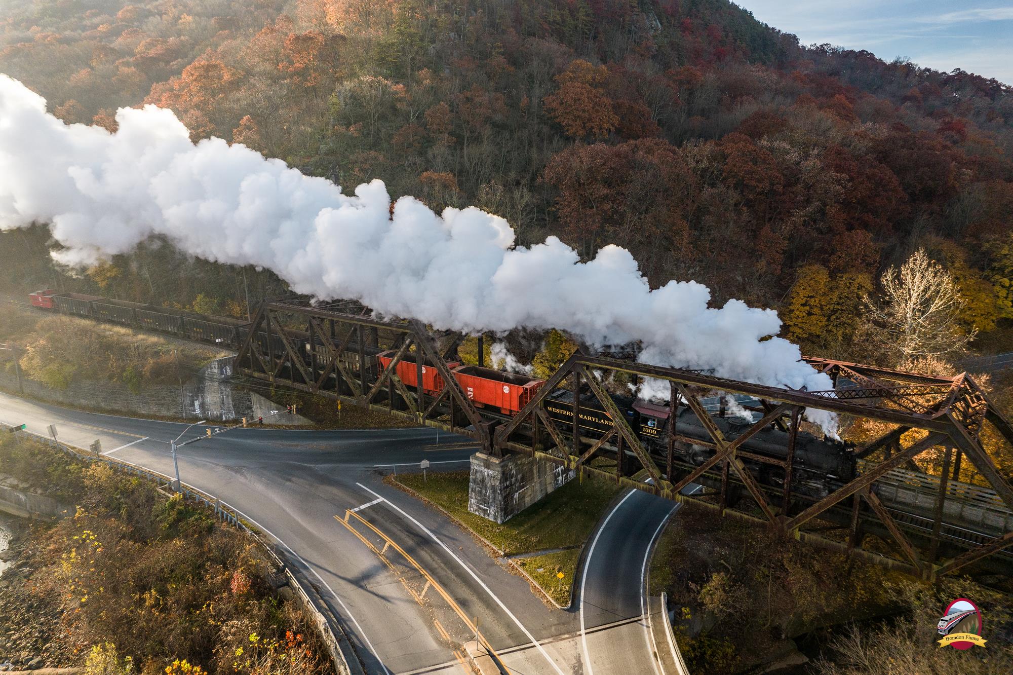 WMSR 1309 is a class 2-6-6-2 and  is pictured in Cumberland, Maryland, USA.  This was taken along the WMSR on the Western Maryland Scenic Railroad. Photo Copyright: Brandon Fiume uploaded to Railroad Gallery on 11/17/2022. This photograph of WMSR 1309 was taken on Saturday, November 05, 2022. All Rights Reserved. 