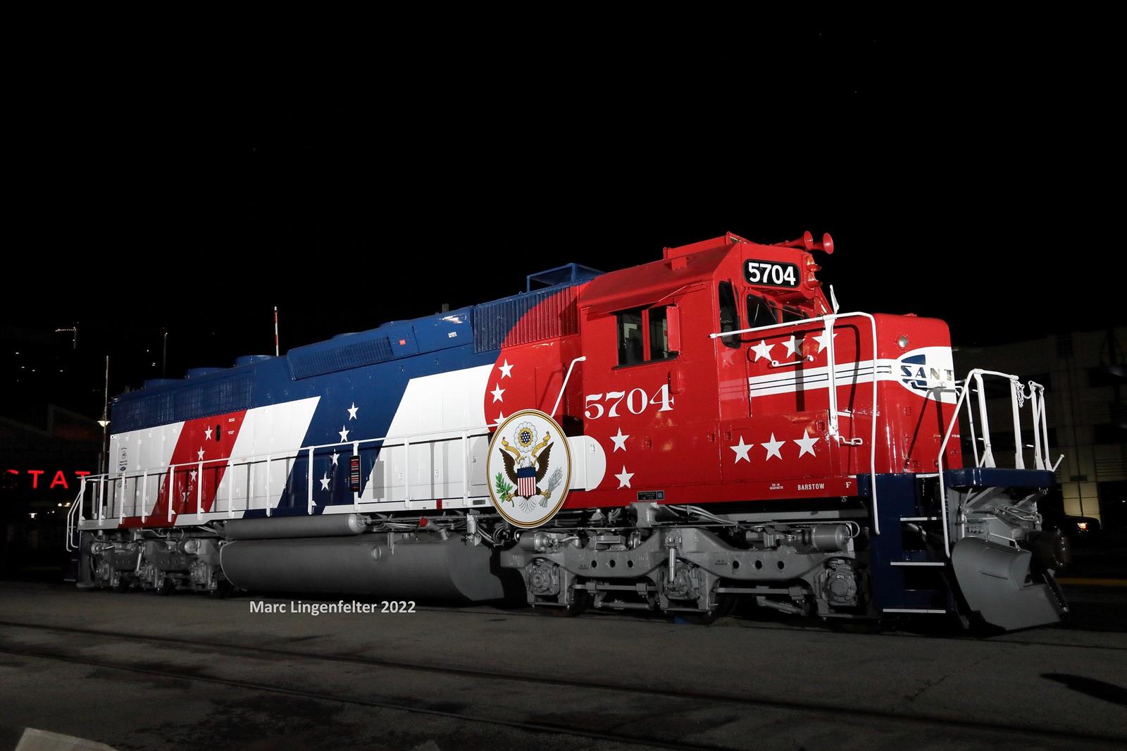 ATSF 5704 is a class EMD SD45-2 and  is pictured in Kansas City, Missouri, USA.  This was taken along the KCT Terminal on the Santa Fe. Photo Copyright: Marc Lingenfelter uploaded to Railroad Gallery on 11/18/2022. This photograph of ATSF 5704 was taken on Friday, June 17, 2022. All Rights Reserved. 