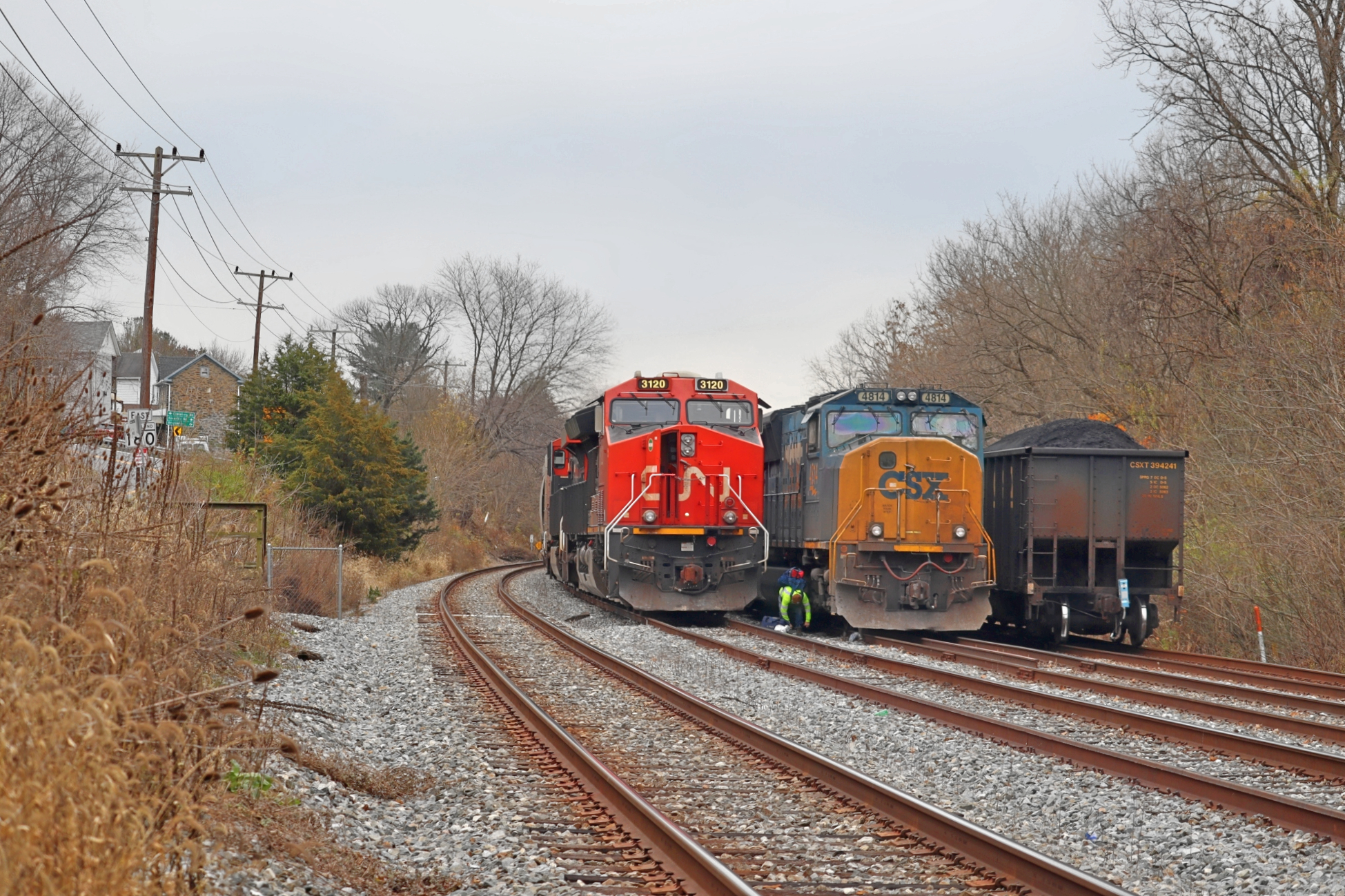 CN 3120 is a class GE ET44AC and  is pictured in Brunswick , Maryland, United States.  This was taken along the CSX Cumberland Subdivision  on the Canadian National Railway. Photo Copyright: Robby Lefkowitz uploaded to Railroad Gallery on 11/19/2022. This photograph of CN 3120 was taken on Friday, November 18, 2022. All Rights Reserved. 