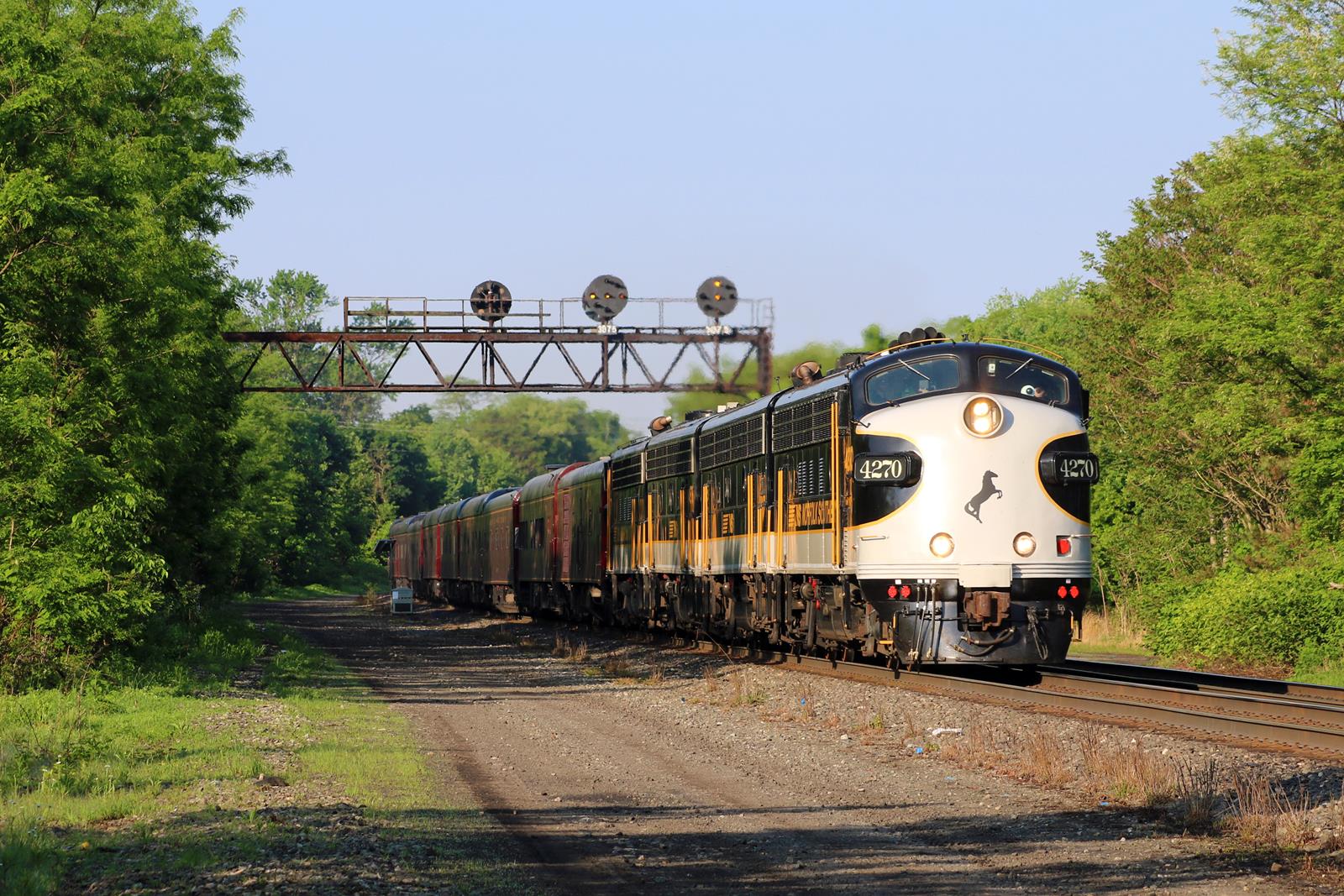 NS 4270 is a class EMD F9(A) and  is pictured in Derry, Pennsylvania, United States.  This was taken along the Pittsburgh Line on the Norfolk Southern. Photo Copyright: Adam Klimchock uploaded to Railroad Gallery on 11/10/2022. This photograph of NS 4270 was taken on Thursday, May 24, 2018. All Rights Reserved. 