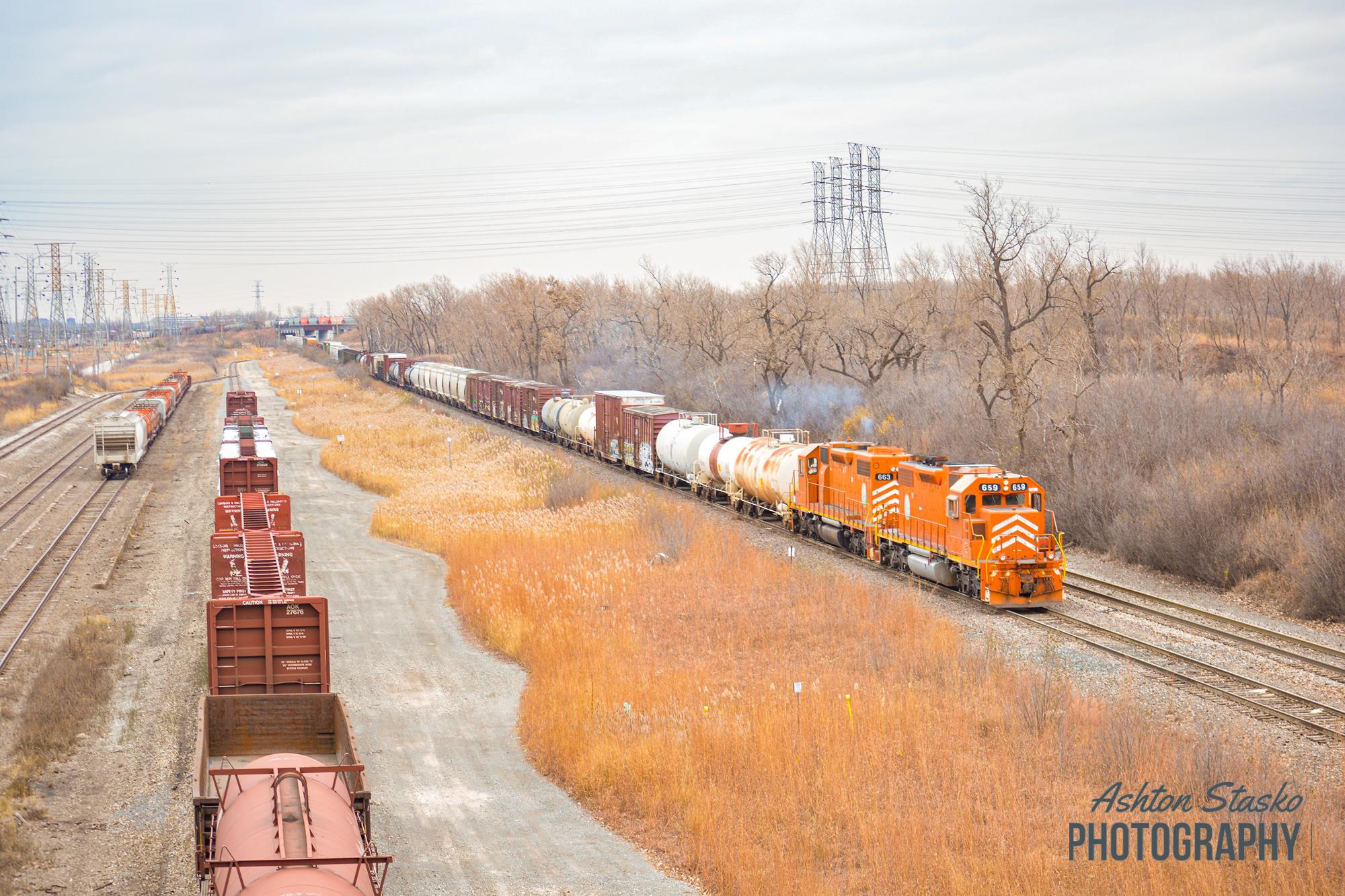 659 is a class SD38-2 and  is pictured in Gary , Indiana , United States .  This was taken along the Mattson Subdivision  on the Canadian National Railway. Photo Copyright: Ashton  Stasko  uploaded to Railroad Gallery on 11/20/2022. This photograph of 659 was taken on Saturday, November 12, 2022. All Rights Reserved. 