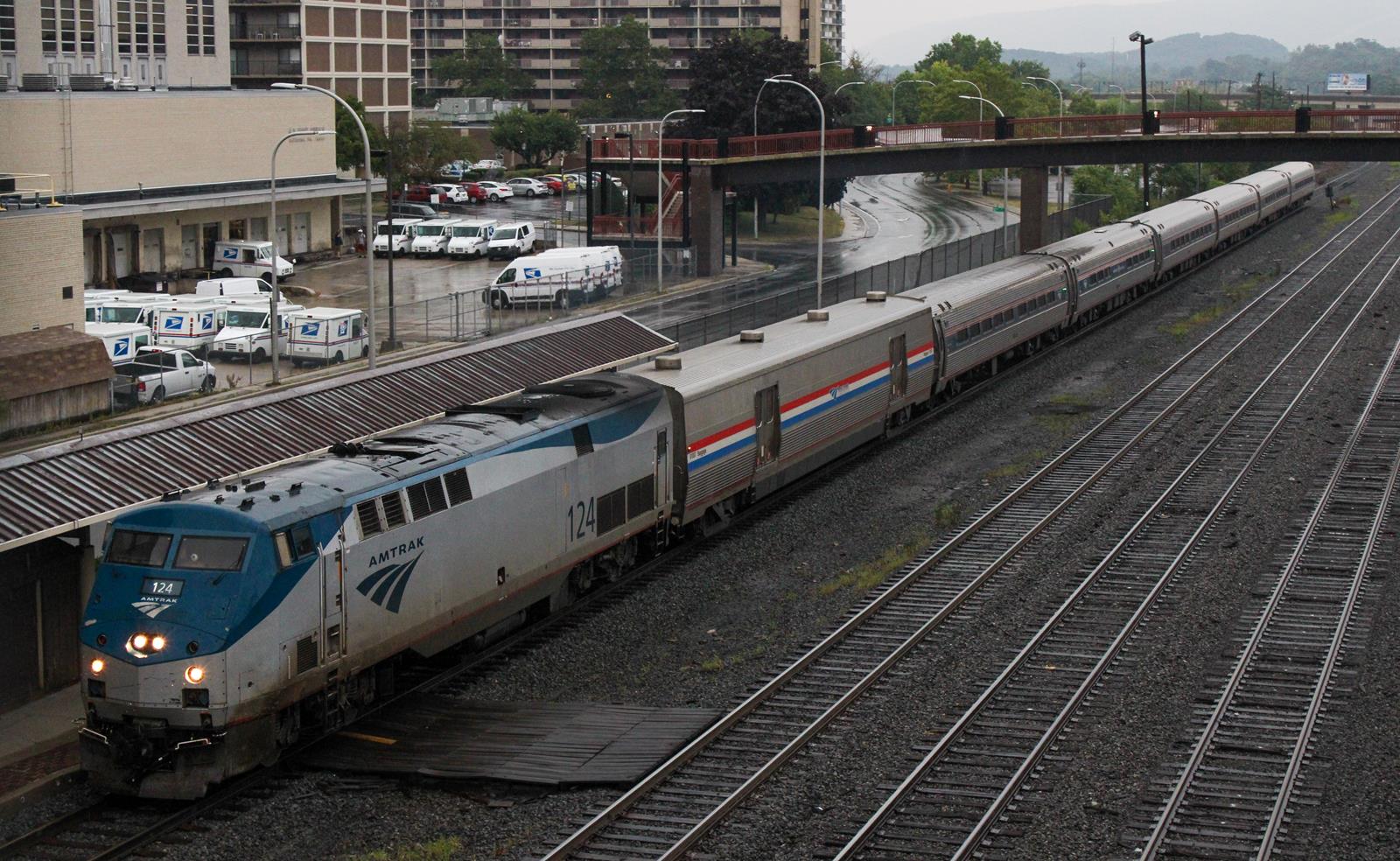 AMTK 124 is a class GE P42DC and  is pictured in Altoona, Pennsylvania, United States.  This was taken along the Allegheny Division on the Amtrak. Photo Copyright: Chris Hall uploaded to Railroad Gallery on 11/22/2022. This photograph of AMTK 124 was taken on Sunday, July 17, 2022. All Rights Reserved. 