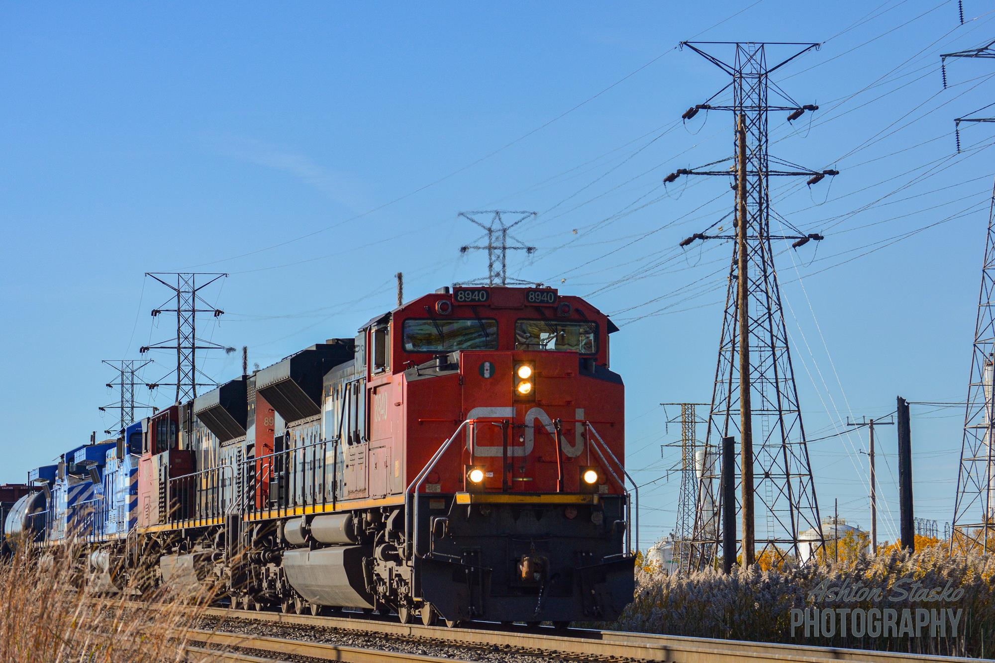 8940 is a class SD70M-2  and  is pictured in Gary , Indiana, United States .  This was taken along the Mattson Subdivision  on the Canadian National Railway. Photo Copyright: Ashton  Stasko  uploaded to Railroad Gallery on 11/22/2022. This photograph of 8940 was taken on Saturday, October 15, 2022. All Rights Reserved. 