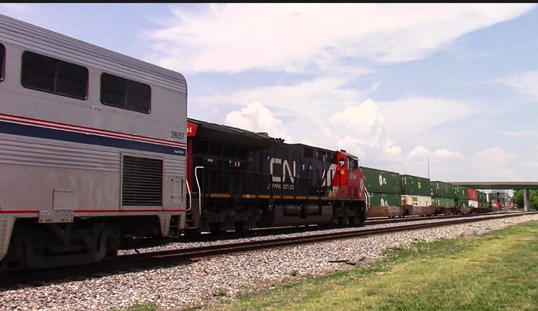 CN 3194 is a class GE ET44AC and  is pictured in Centralia, Illinois, USA.  This was taken along the CN Centralia subdivision on the Canadian National Railway. Photo Copyright: Blaise Lambert uploaded to Railroad Gallery on 06/23/2023. This photograph of CN 3194 was taken on Thursday, June 22, 2023. All Rights Reserved. 
