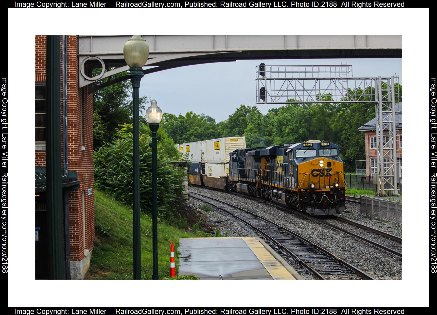 CSX853 is a class ES44AC and  is pictured in Martinsburg , West Virginia, USA.  This was taken along the Cumberland Subdivision  on the CSX Transportation. Photo Copyright: Lane Miller uploaded to Railroad Gallery on 07/03/2023. This photograph of CSX853 was taken on Tuesday, June 27, 2023. All Rights Reserved. 