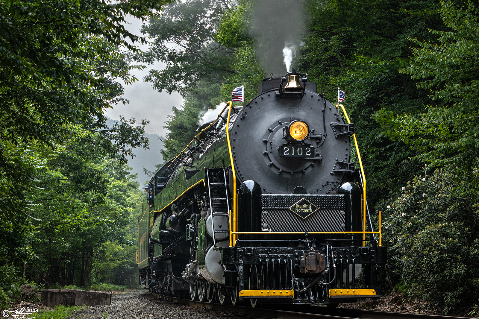 RDG 2102 is a class T-1 and  is pictured in Tamaqua, Pennsylvania, USA.  This was taken along the Tuscarora on the Reading Company. Photo Copyright: Mark Turkovich uploaded to Railroad Gallery on 07/05/2023. This photograph of RDG 2102 was taken on Saturday, July 01, 2023. All Rights Reserved. 