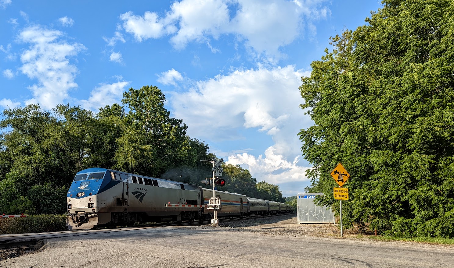 124 is a class GE P42DC and  is pictured in Derry, Pennsylvania, United States.  This was taken along the N/A on the Amtrak. Photo Copyright: Mary T uploaded to Railroad Gallery on 11/11/2022. This photograph of 124 was taken on Thursday, July 21, 2022. All Rights Reserved. 