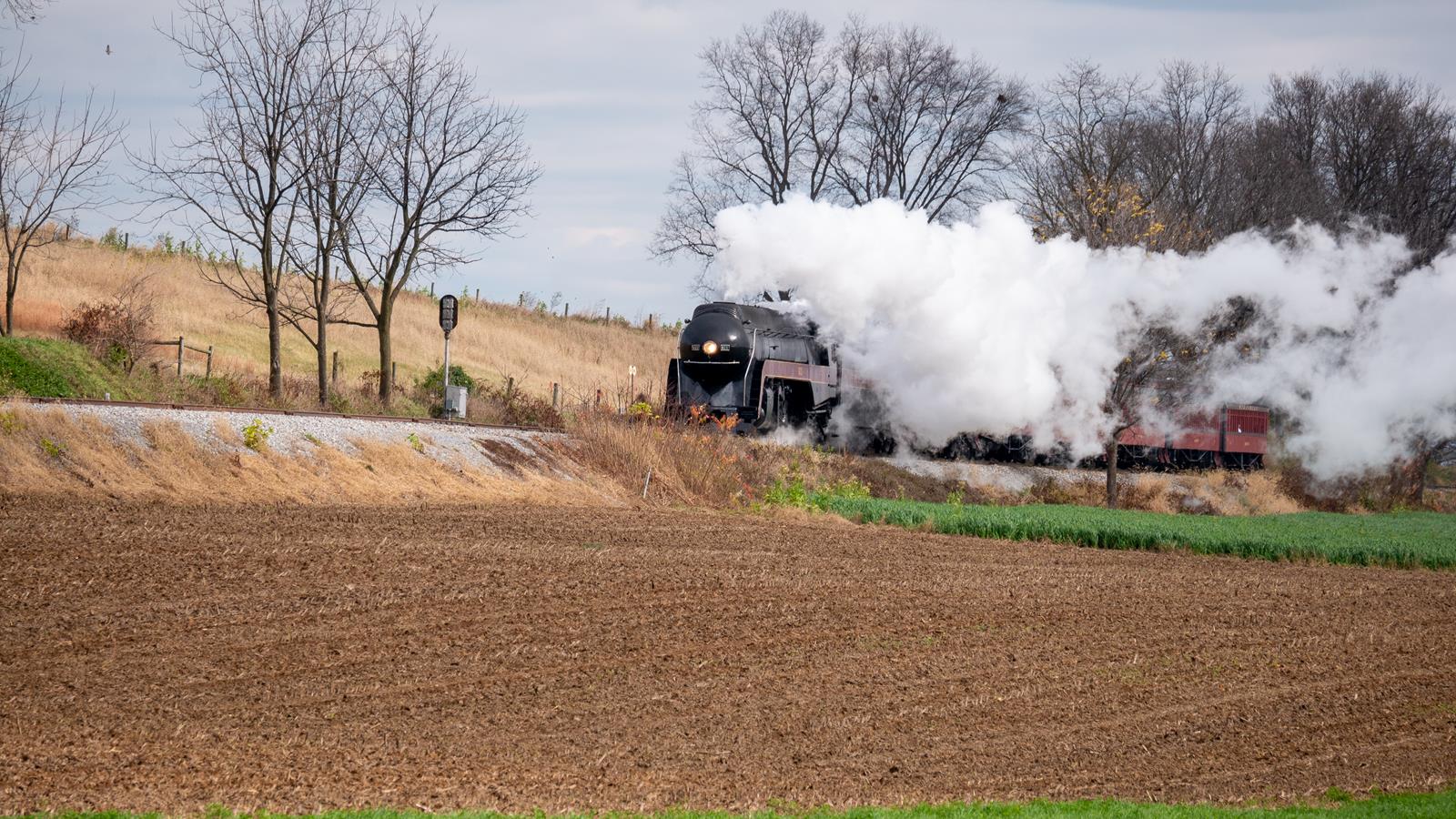 611 is a class J 4-8-4 and  is pictured in Strasburg, Pennsylvania, United States.  This was taken along the Strasburg Rail Road on the Strasburg Rail Road. Photo Copyright: Sean McCaughey uploaded to Railroad Gallery on 11/23/2022. This photograph of 611 was taken on Sunday, November 13, 2022. All Rights Reserved. 