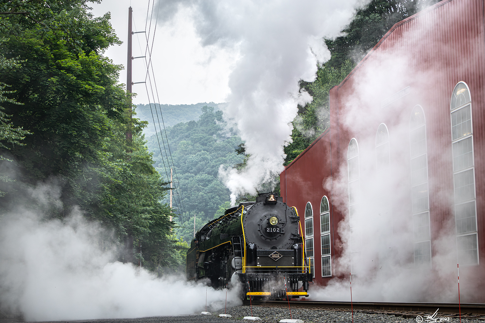 RDG 2102 is a class T-1 and  is pictured in Port Clinton, Pennsylvania, USA.  This was taken along the Reading & Northern Steam Shop on the Reading Company. Photo Copyright: Mark Turkovich uploaded to Railroad Gallery on 07/10/2023. This photograph of RDG 2102 was taken on Saturday, July 01, 2023. All Rights Reserved. 