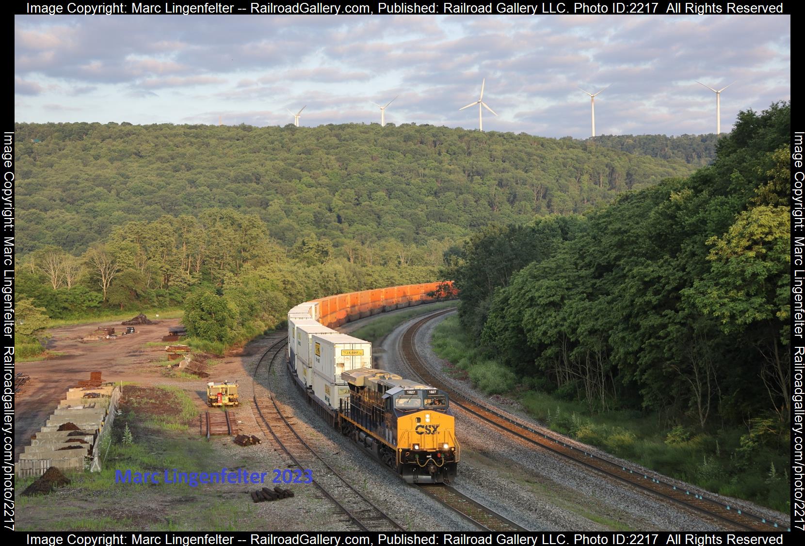 CSX 1827 is a class GE ES44AH and  is pictured in Sand Patch, Pennsylvania, USA.  This was taken along the CSX Keystone Sub on the CSX Transportation. Photo Copyright: Marc Lingenfelter uploaded to Railroad Gallery on 07/12/2023. This photograph of CSX 1827 was taken on Tuesday, July 11, 2023. All Rights Reserved. 