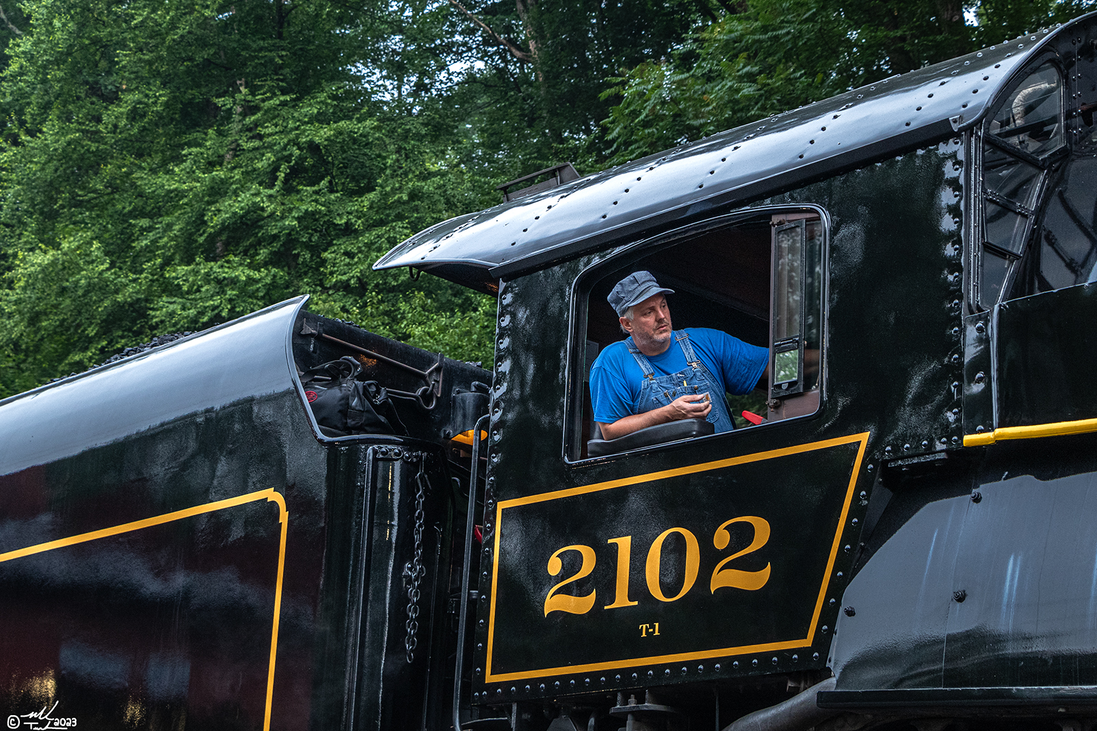 RDG 2102 is a class T-1 and  is pictured in Port Clinton, Pennsylvania, USA.  This was taken along the Reading & Northern Steam Shop on the Reading Company. Photo Copyright: Mark Turkovich uploaded to Railroad Gallery on 07/13/2023. This photograph of RDG 2102 was taken on Saturday, July 01, 2023. All Rights Reserved. 