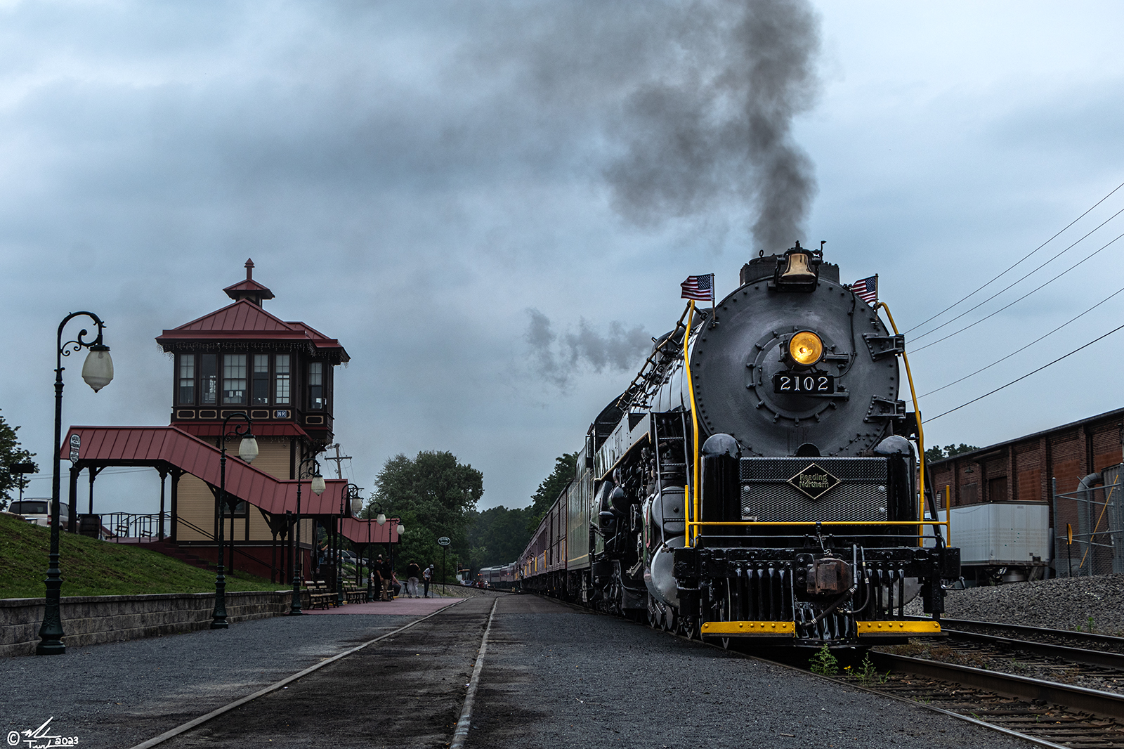 RDG 2102 is a class T-1 and  is pictured in Port Clinton, Pennsylvania, USA.  This was taken along the Reading & Northern Steam Shop on the Reading Company. Photo Copyright: Mark Turkovich uploaded to Railroad Gallery on 07/13/2023. This photograph of RDG 2102 was taken on Saturday, July 01, 2023. All Rights Reserved. 