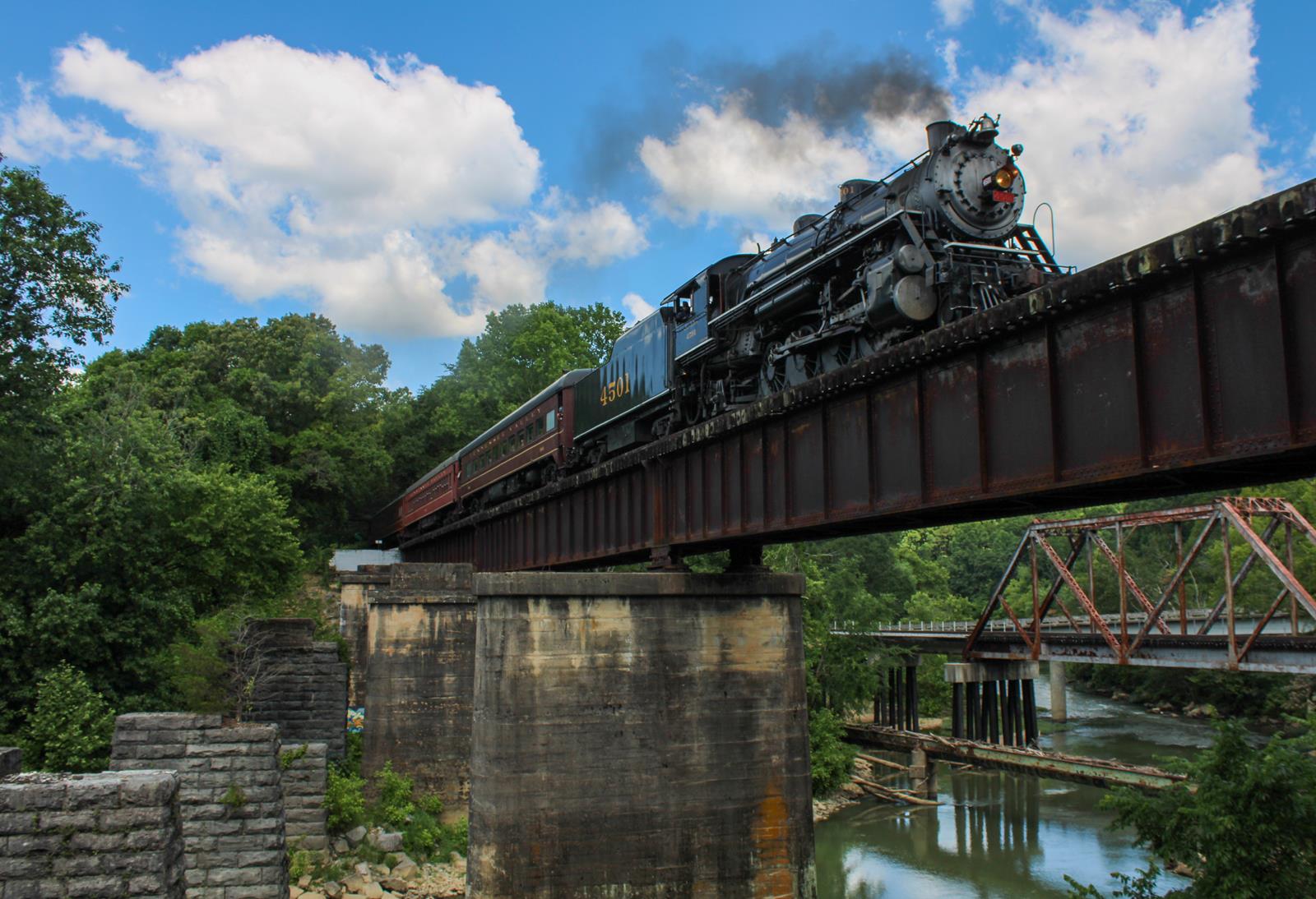 SOU/TVRM 4501 is a class 2-8-2 and  is pictured in Chattanooga , Tennessee, United States.  This was taken along the Tennessee Valley Railroad Museum  on the Southern Railway. Photo Copyright: Chris Hall uploaded to Railroad Gallery on 11/24/2022. This photograph of SOU/TVRM 4501 was taken on Saturday, June 18, 2022. All Rights Reserved. 