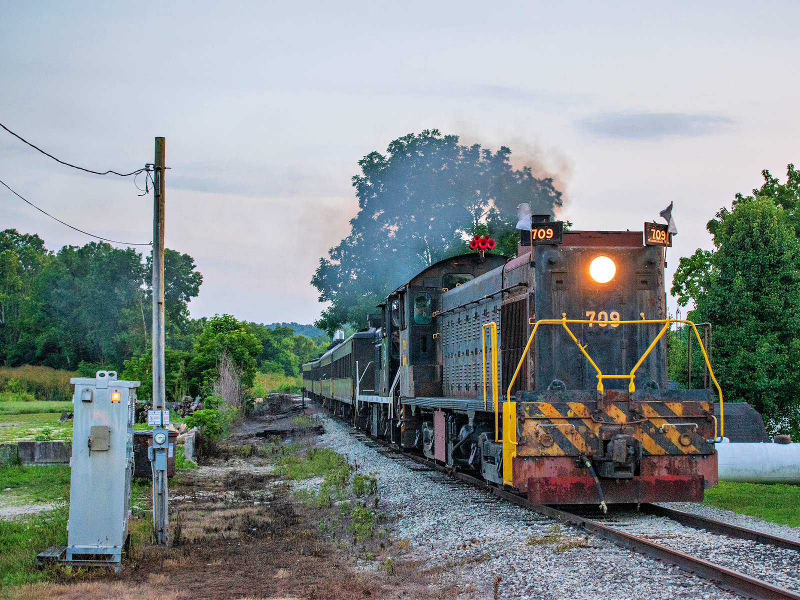 WVRR 709 is a class Lima Hamilton LS1000 and  is pictured in Laurel, Indiana, United States.  This was taken along the WVRR Mainline on the Whitewater Valley Railroad. Photo Copyright: David Rohdenburg uploaded to Railroad Gallery on 07/17/2023. This photograph of WVRR 709 was taken on Friday, July 07, 2023. All Rights Reserved. 