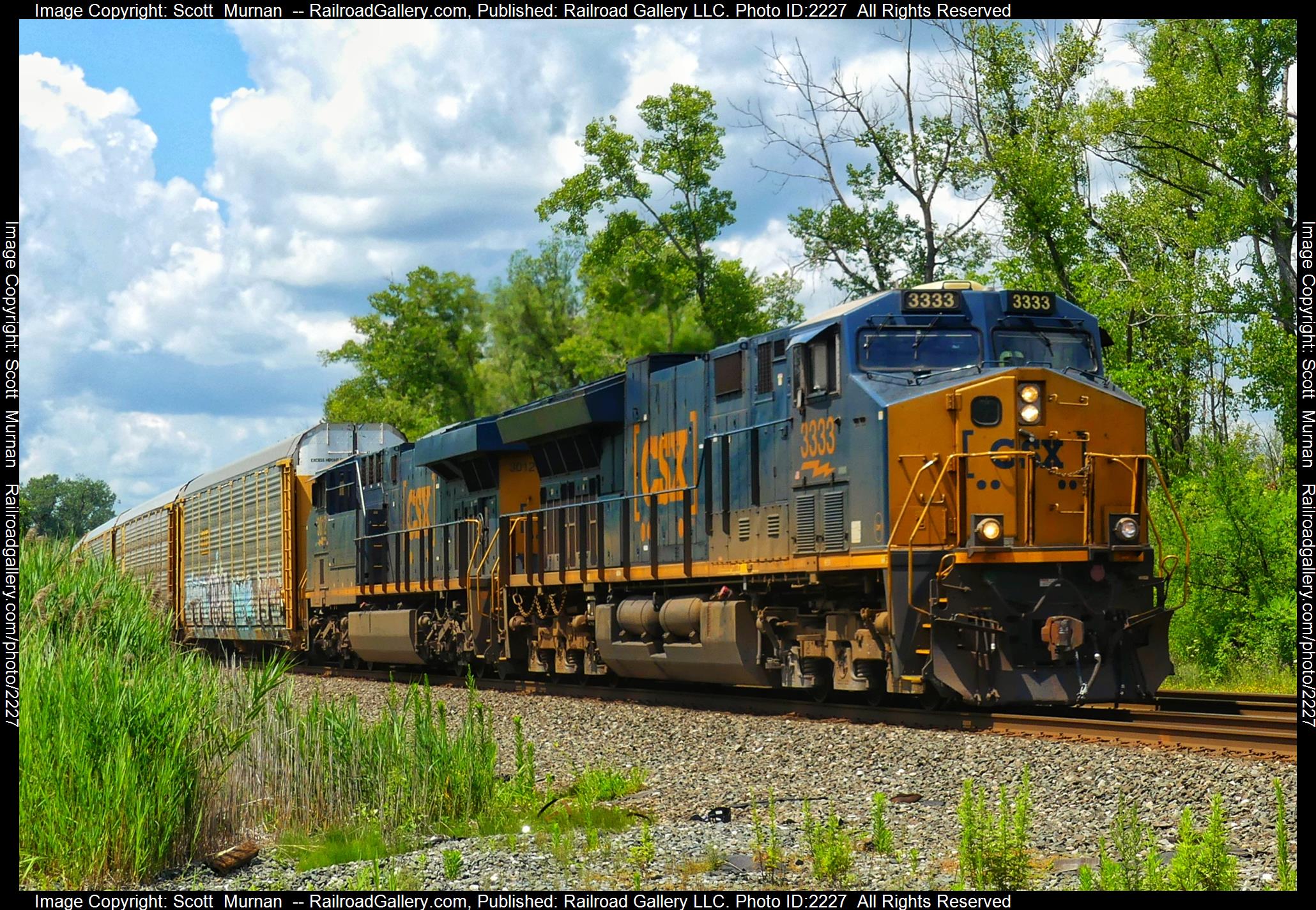 CSX 3333 is a class GE ET44AH  and  is pictured in Wayneport , New York, United States.  This was taken along the Rochester Subdivision  on the CSX Transportation. Photo Copyright: Scott  Murnan  uploaded to Railroad Gallery on 07/19/2023. This photograph of CSX 3333 was taken on Wednesday, July 19, 2023. All Rights Reserved. 