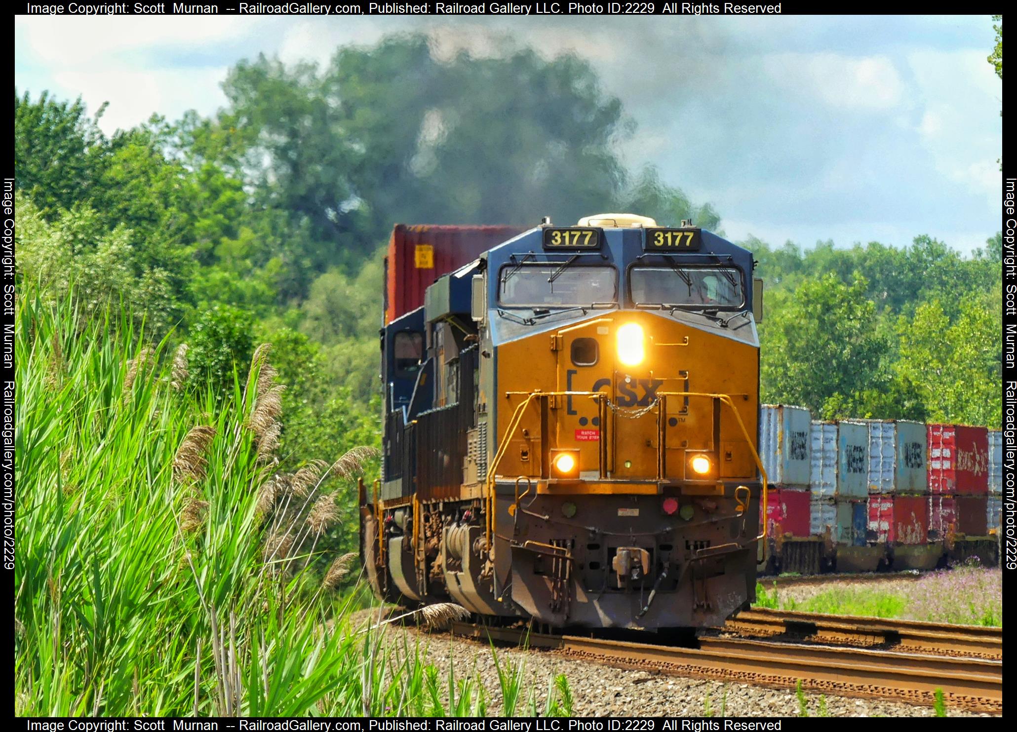 CSX 3177 is a class GE ES44AC and  is pictured in Wayneport , New York, United States.  This was taken along the Rochester Subdivision  on the CSX Transportation. Photo Copyright: Scott  Murnan  uploaded to Railroad Gallery on 07/19/2023. This photograph of CSX 3177 was taken on Wednesday, July 19, 2023. All Rights Reserved. 