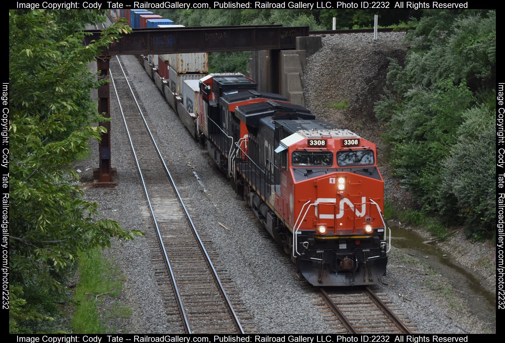 CN 3308 is a class AC44C6M  and  is pictured in Bluford, Illinois, USA.  This was taken along the Bluford sub on the Canadian National Railway. Photo Copyright: Cody  Tate uploaded to Railroad Gallery on 07/24/2023. This photograph of CN 3308 was taken on Friday, July 21, 2023. All Rights Reserved. 