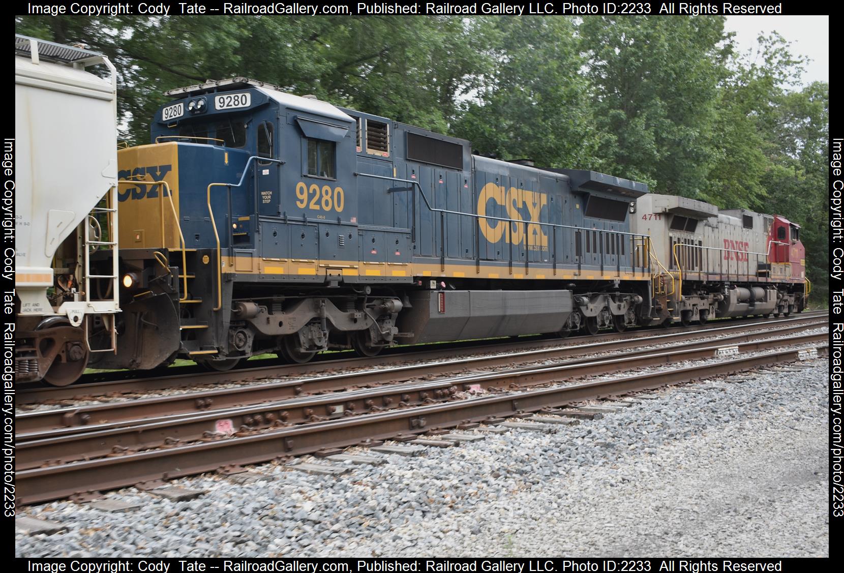 CSXT 9280 is a class C40-8 and  is pictured in Bluford , Illinois, USA.  This was taken along the Bluford sub on the CSX Transportation. Photo Copyright: Cody  Tate uploaded to Railroad Gallery on 07/24/2023. This photograph of CSXT 9280 was taken on Friday, July 21, 2023. All Rights Reserved. 