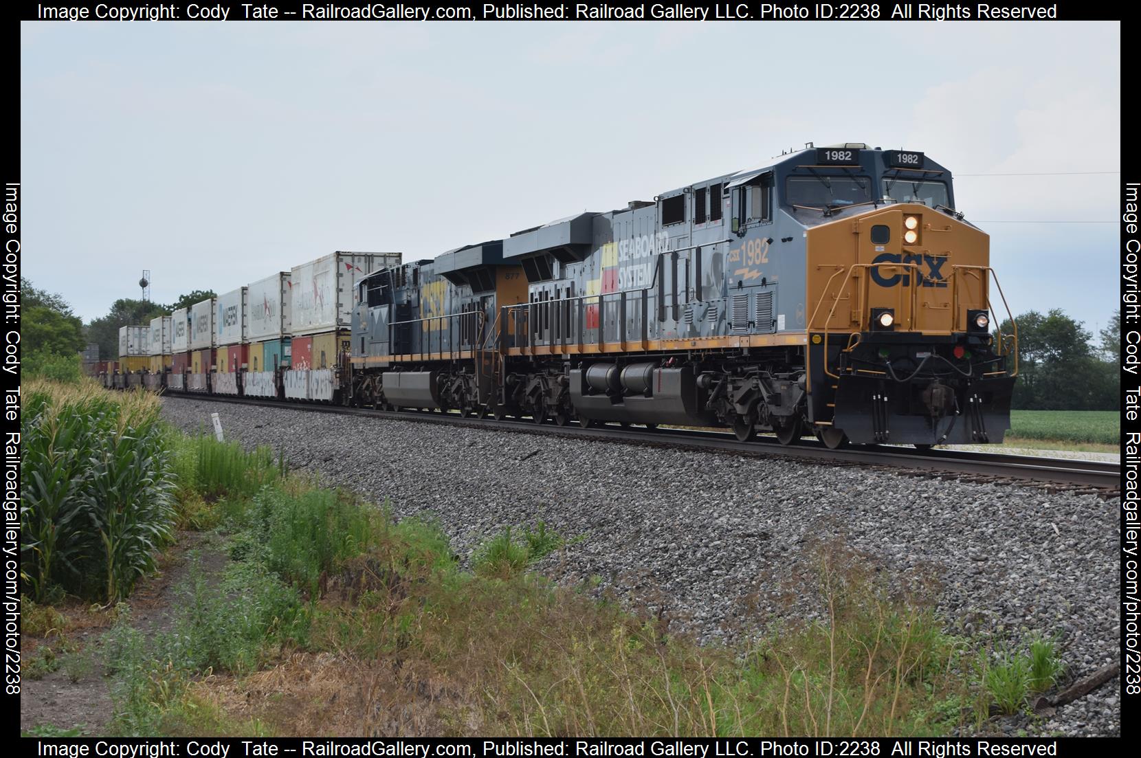 CSXT 1982 is a class ES44AH and  is pictured in Hagerstown , Illinois, USA.  This was taken along the Saint Louis subdivision  on the CSX Transportation. Photo Copyright: Cody  Tate uploaded to Railroad Gallery on 07/29/2023. This photograph of CSXT 1982 was taken on Saturday, July 29, 2023. All Rights Reserved. 