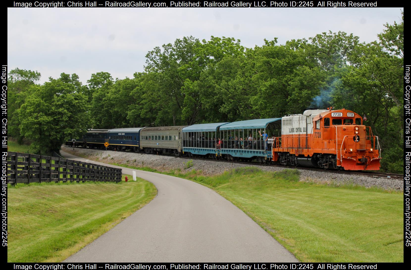 ICG 7738 is a class EMD GP8 and  is pictured in Milner, Kentucky, United States.  This was taken along the Former Louisville Southern RR on the Bluegrass Railroad Museum. Photo Copyright: Chris Hall uploaded to Railroad Gallery on 08/02/2023. This photograph of ICG 7738 was taken on Saturday, May 27, 2023. All Rights Reserved. 