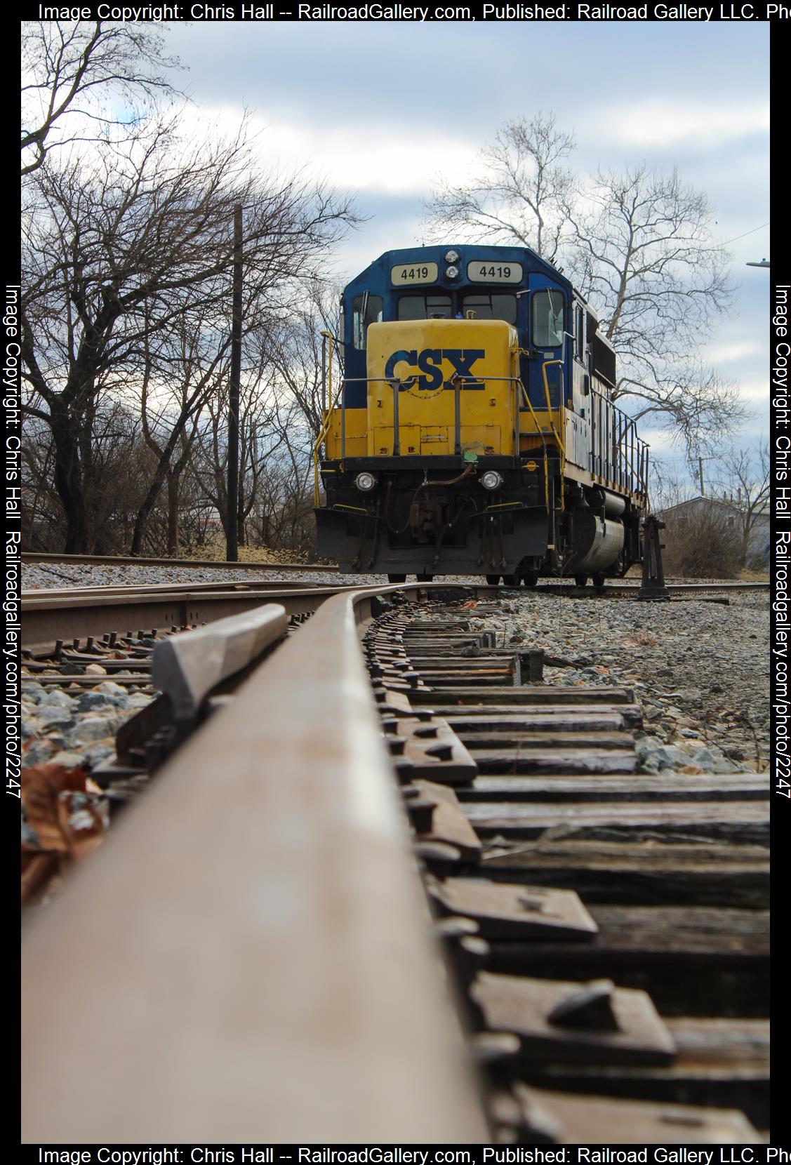 CSXT 4419 is a class EMD GP40-2 and  is pictured in Richmond, Kentucky, United States.  This was taken along the CC Subdivision  on the CSX Transportation. Photo Copyright: Chris Hall uploaded to Railroad Gallery on 08/04/2023. This photograph of CSXT 4419 was taken on Saturday, January 14, 2023. All Rights Reserved. 