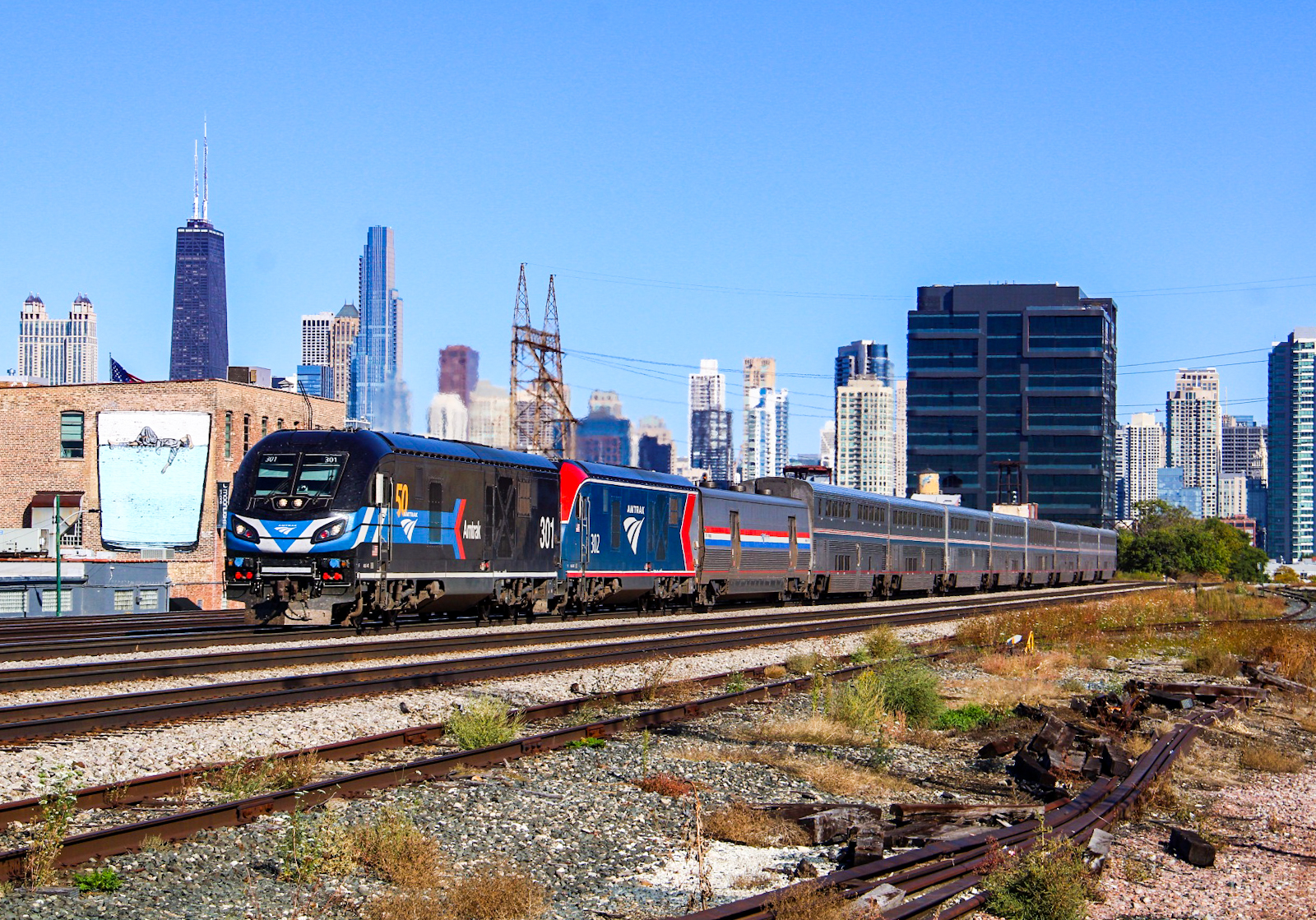 AMTK 301 is a class Siemens ALC-42 and  is pictured in Chicago, Illinois, USA.  This was taken along the C&M on the Canadian Pacific R. Photo Copyright: Lawrence Amaloo uploaded to Railroad Gallery on 11/24/2022. This photograph of AMTK 301 was taken on Saturday, October 01, 2022. All Rights Reserved. 