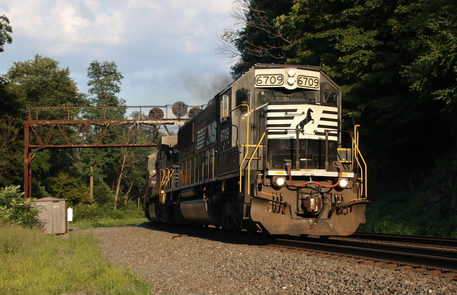NS 6709 is a class EMD SD60 and  is pictured in Tyrone, Pennsylvania, USA.  This was taken along the NS Pittsburgh Line on the Norfolk Southern. Photo Copyright: Marc Lingenfelter uploaded to Railroad Gallery on 11/24/2022. This photograph of NS 6709 was taken on Thursday, July 26, 2018. All Rights Reserved. 