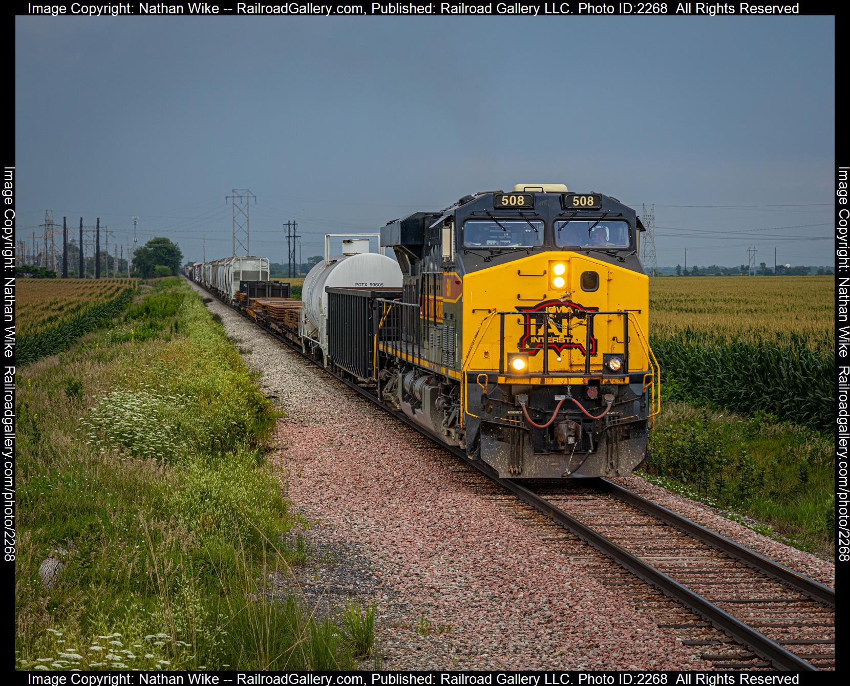 IAIS 508 is a class ES44AC and  is pictured in Walcott, Iowa, USA.  This was taken along the Iowa Interstate  on the Iowa Interstate Railroad. Photo Copyright: Nathan Wike uploaded to Railroad Gallery on 08/12/2023. This photograph of IAIS 508 was taken on Wednesday, July 26, 2023. All Rights Reserved. 