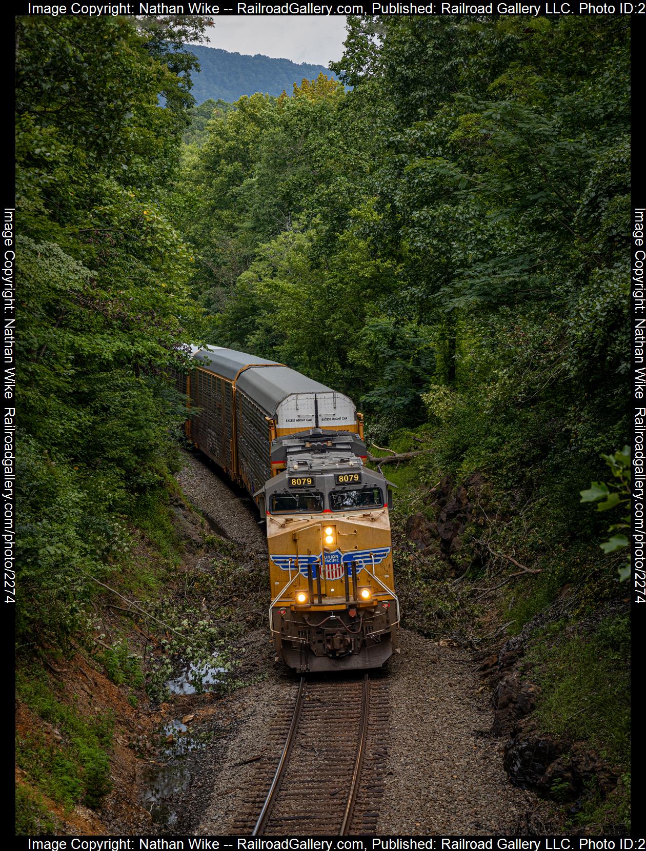 UP 8079 is a class ES44AC and  is pictured in Rockwood, Tennesee , United States.  This was taken along the CNO&TP South District  on the Norfolk Southern. Photo Copyright: Nathan Wike uploaded to Railroad Gallery on 08/13/2023. This photograph of UP 8079 was taken on Saturday, August 12, 2023. All Rights Reserved. 