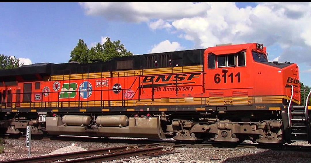 BNSF 6111 is a class GE ES44AC and  is pictured in Ashley, Illinois, USA.  This was taken along the CN Centralia subdivision on the BNSF Railway. Photo Copyright: Blaise Lambert uploaded to Railroad Gallery on 08/14/2023. This photograph of BNSF 6111 was taken on Thursday, August 18, 2022. All Rights Reserved. 